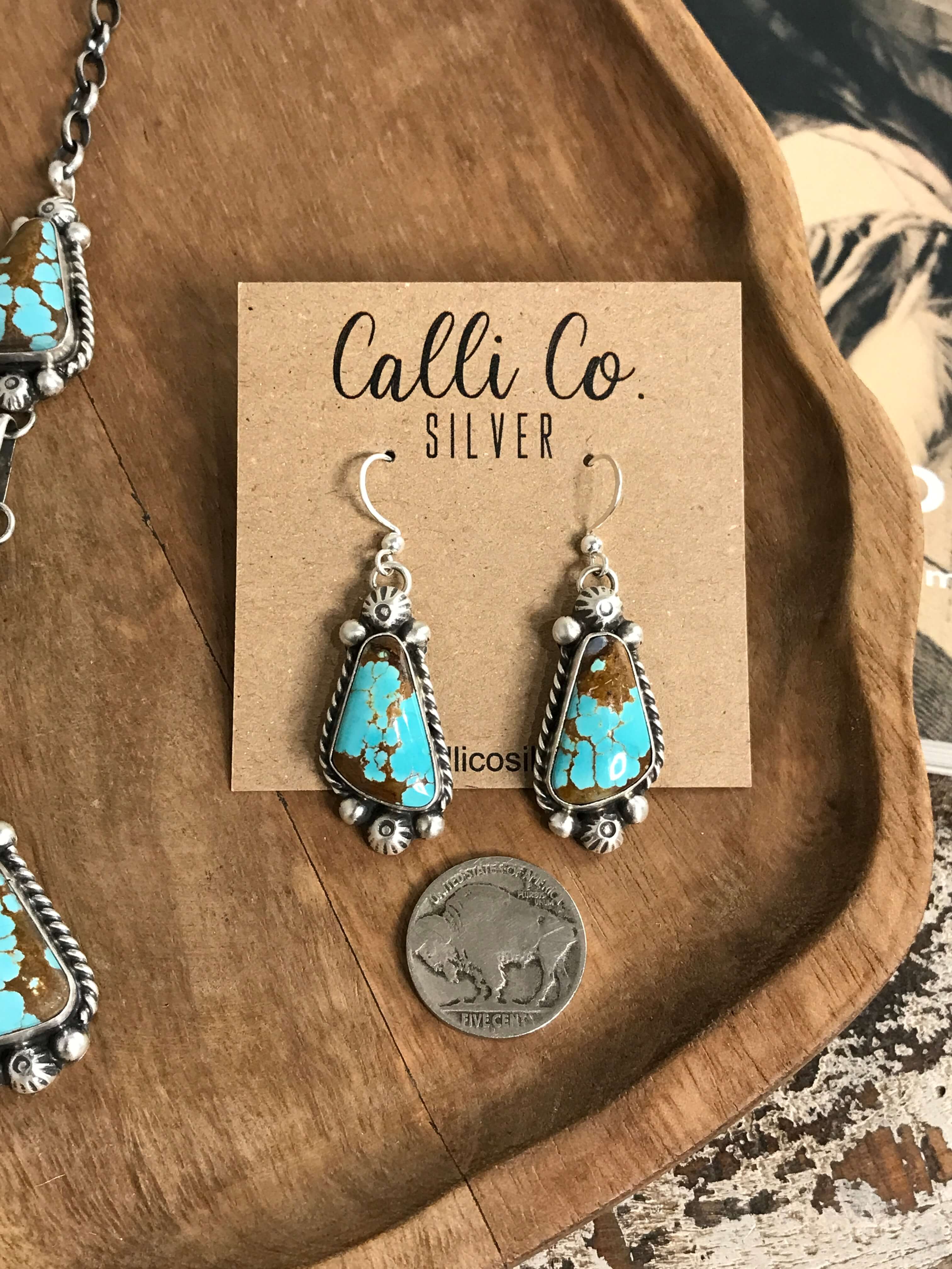 The Barzos Lariat Necklace Set-Necklaces-Calli Co., Turquoise and Silver Jewelry, Native American Handmade, Zuni Tribe, Navajo Tribe, Brock Texas