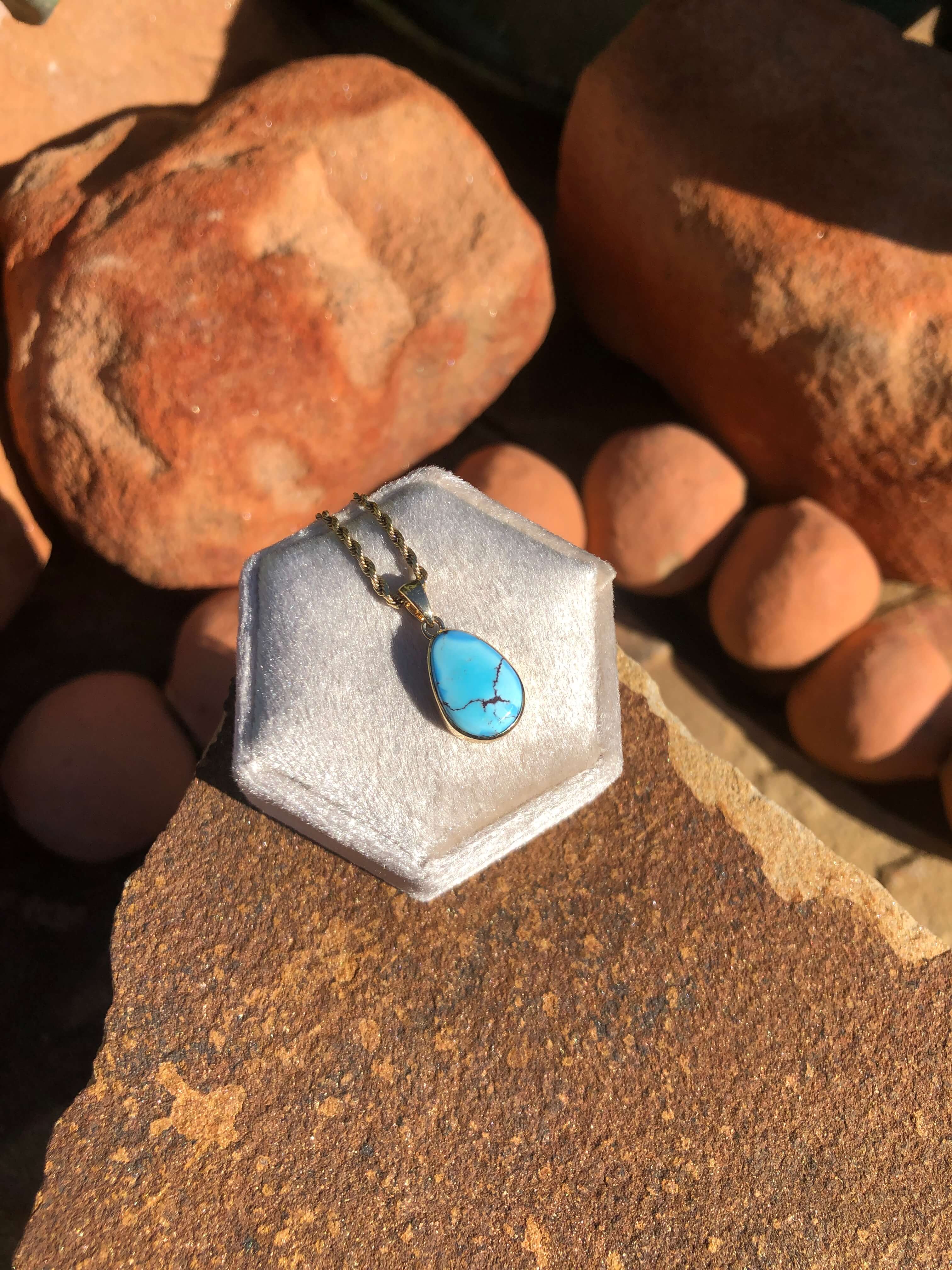 The Nordic 14k and Turquoise Pendant, 24-Pendants-Calli Co., Turquoise and Silver Jewelry, Native American Handmade, Zuni Tribe, Navajo Tribe, Brock Texas