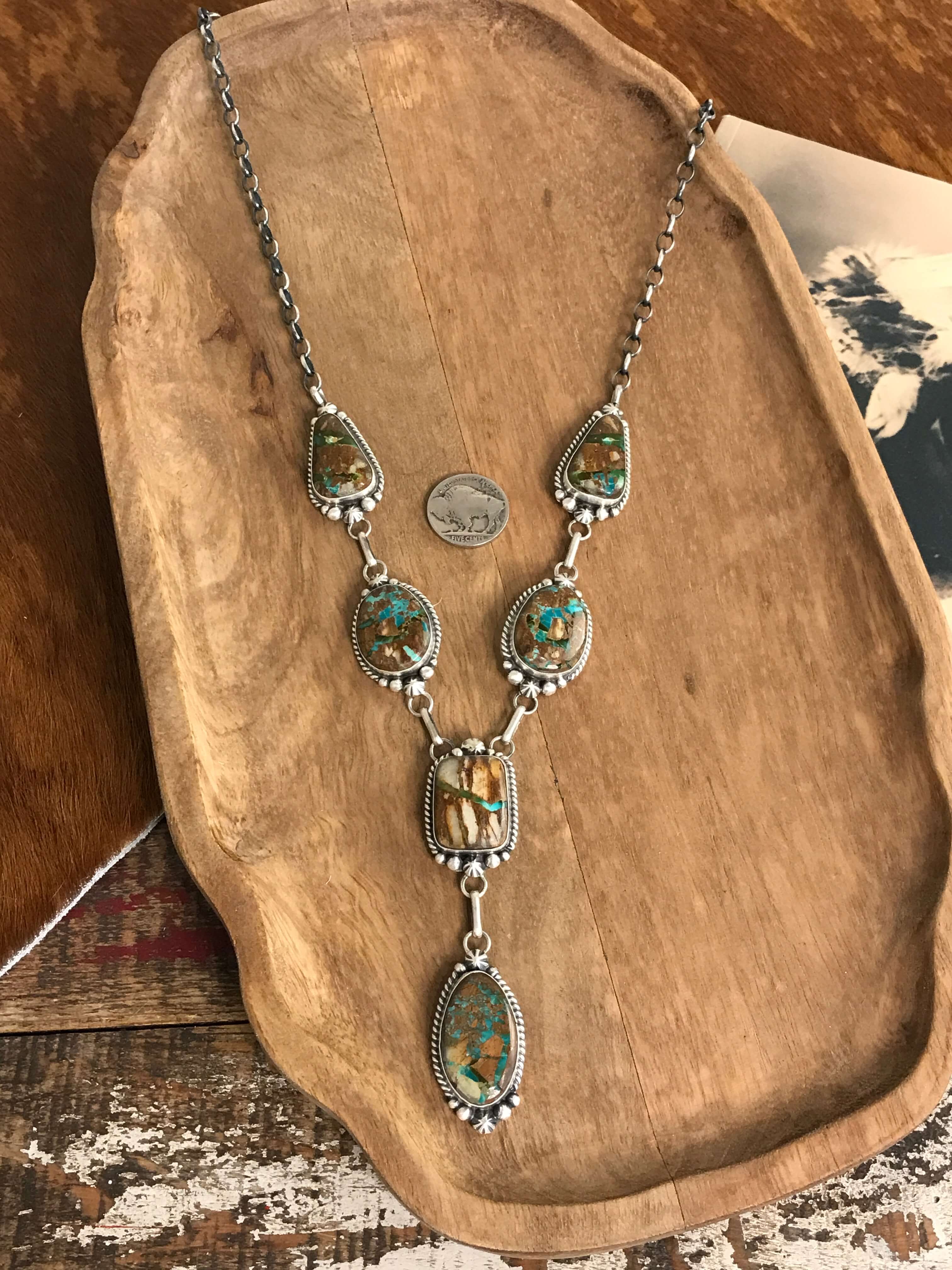 The Hartley Lariat Necklace Set-Necklaces-Calli Co., Turquoise and Silver Jewelry, Native American Handmade, Zuni Tribe, Navajo Tribe, Brock Texas