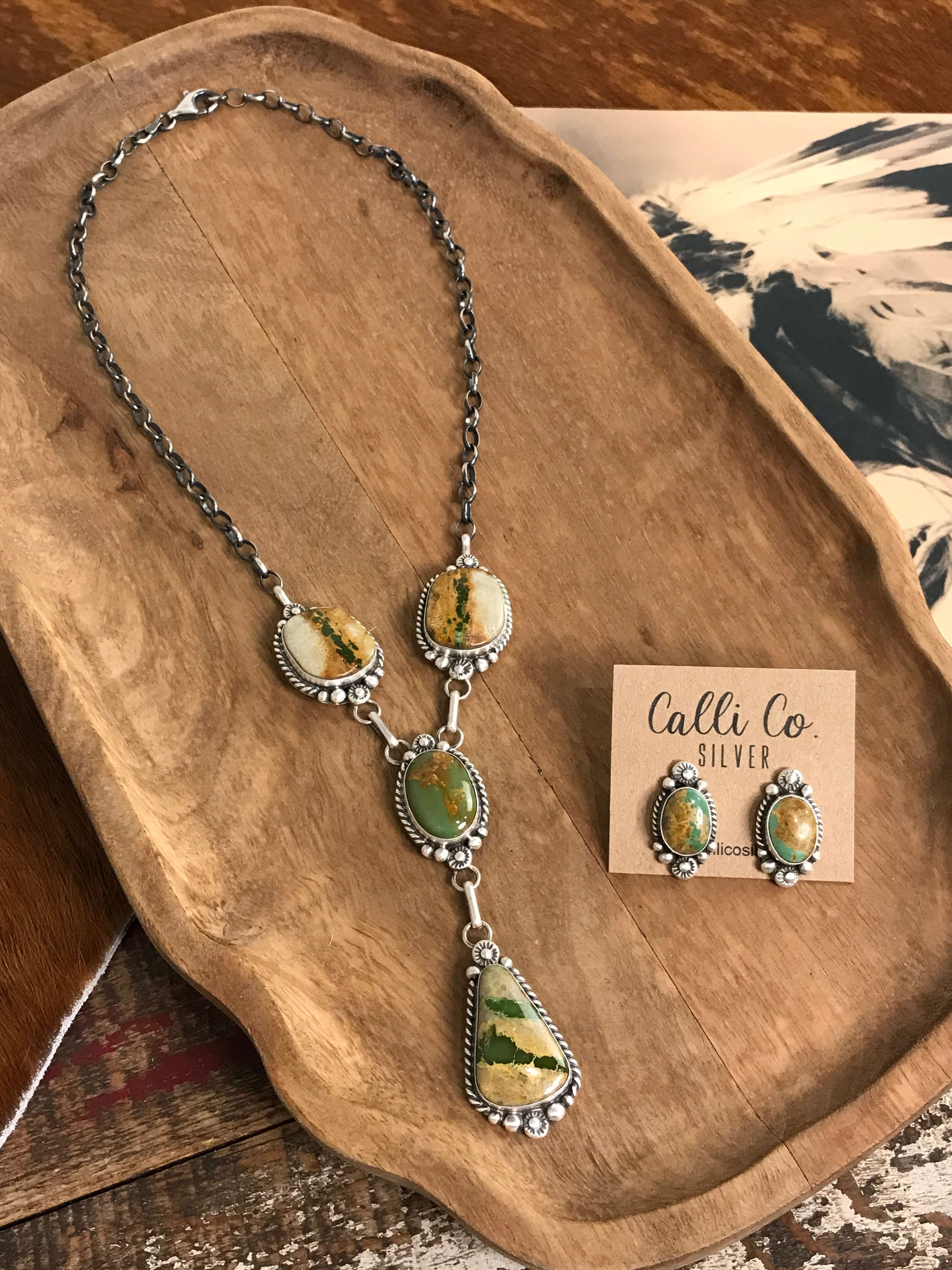 The Beck Lariat Necklace Set-Necklaces-Calli Co., Turquoise and Silver Jewelry, Native American Handmade, Zuni Tribe, Navajo Tribe, Brock Texas