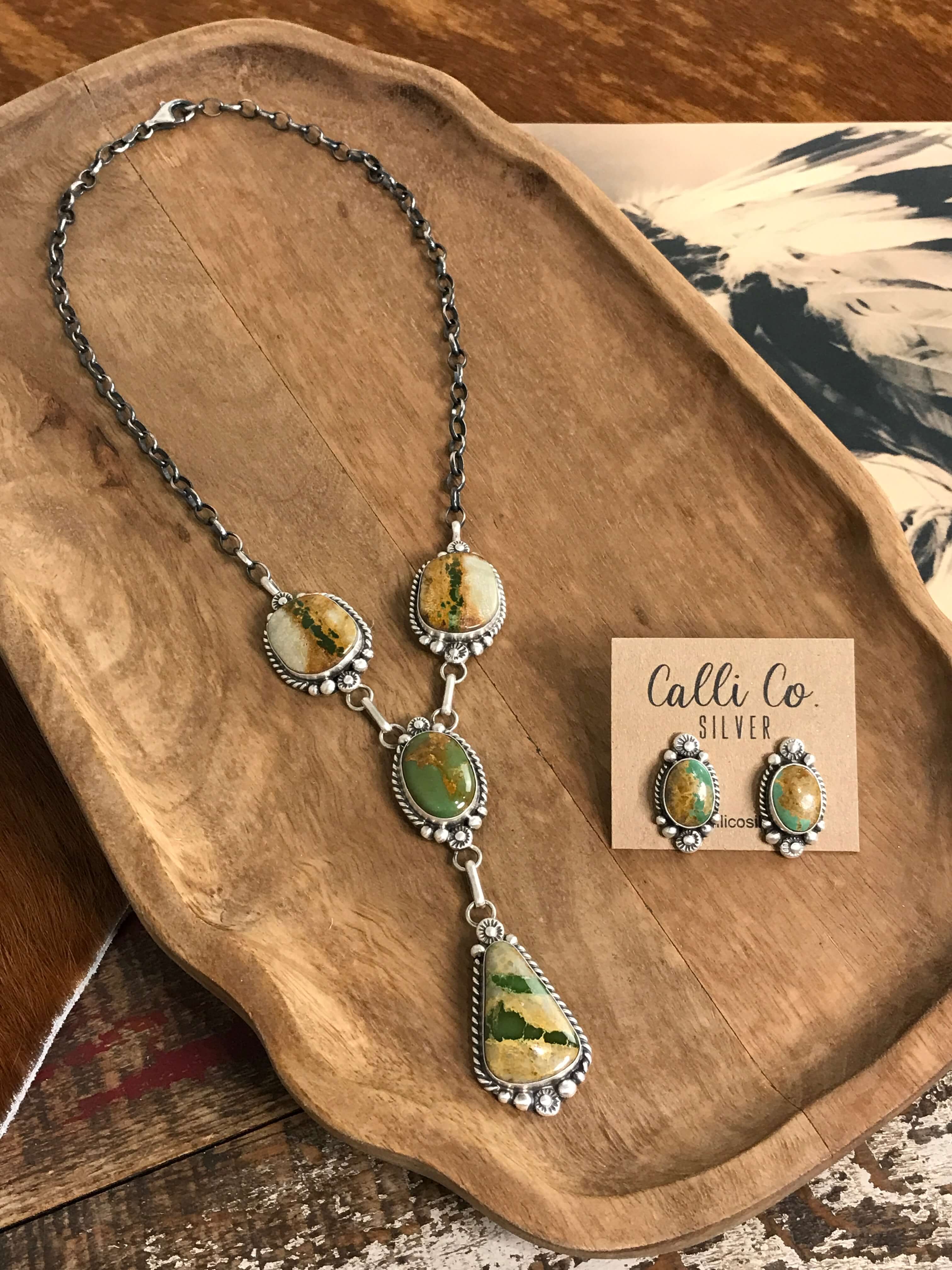 The Beck Lariat Necklace Set-Necklaces-Calli Co., Turquoise and Silver Jewelry, Native American Handmade, Zuni Tribe, Navajo Tribe, Brock Texas