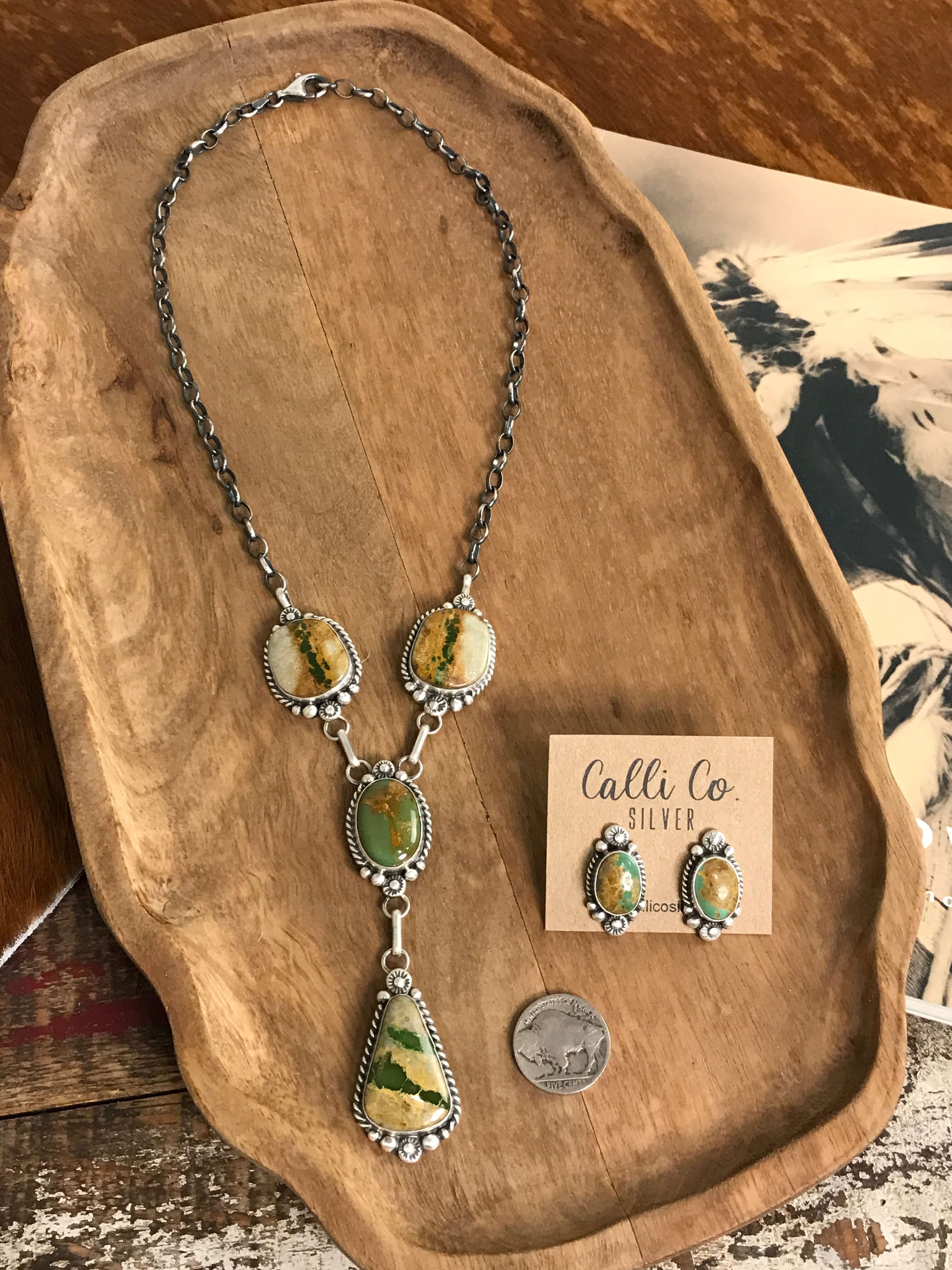 The Beck Lariat Necklace Set-Necklaces-Calli Co., Turquoise and Silver Jewelry, Native American Handmade, Zuni Tribe, Navajo Tribe, Brock Texas