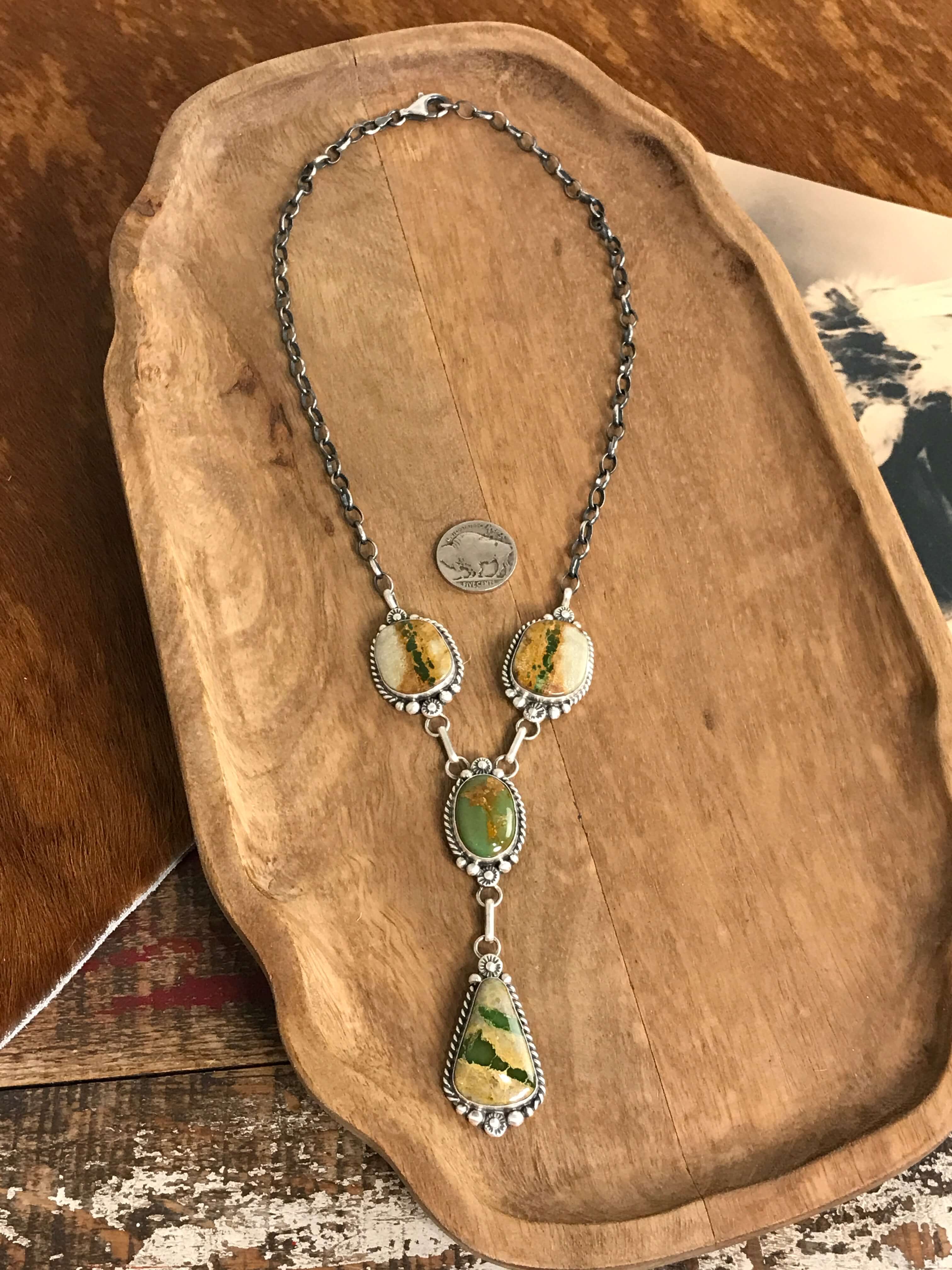 The Beck Lariat Necklace Set-Necklaces-Calli Co., Turquoise and Silver Jewelry, Native American Handmade, Zuni Tribe, Navajo Tribe, Brock Texas