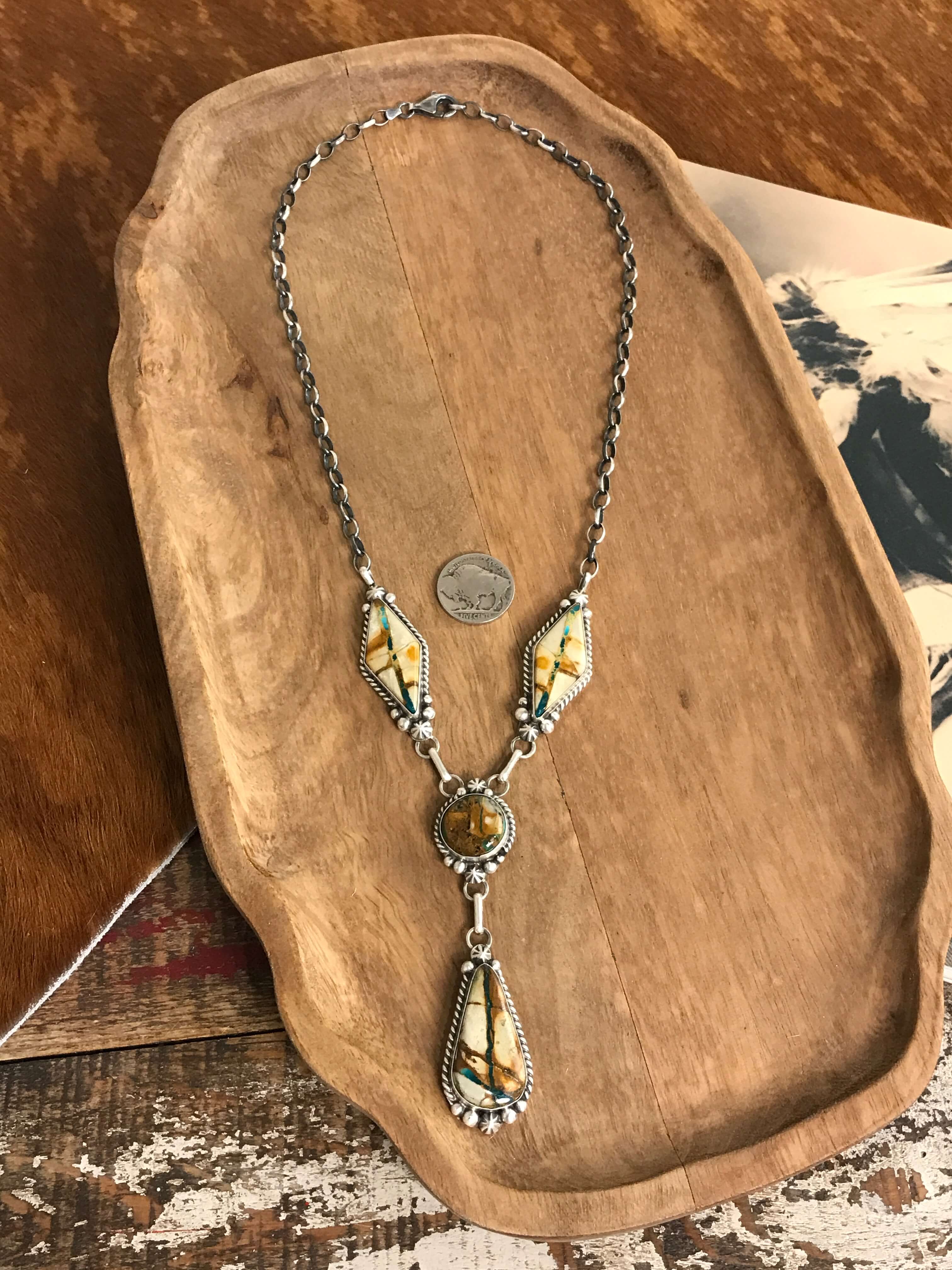 The Santa Cruz Lariat Necklace Set-Necklaces-Calli Co., Turquoise and Silver Jewelry, Native American Handmade, Zuni Tribe, Navajo Tribe, Brock Texas