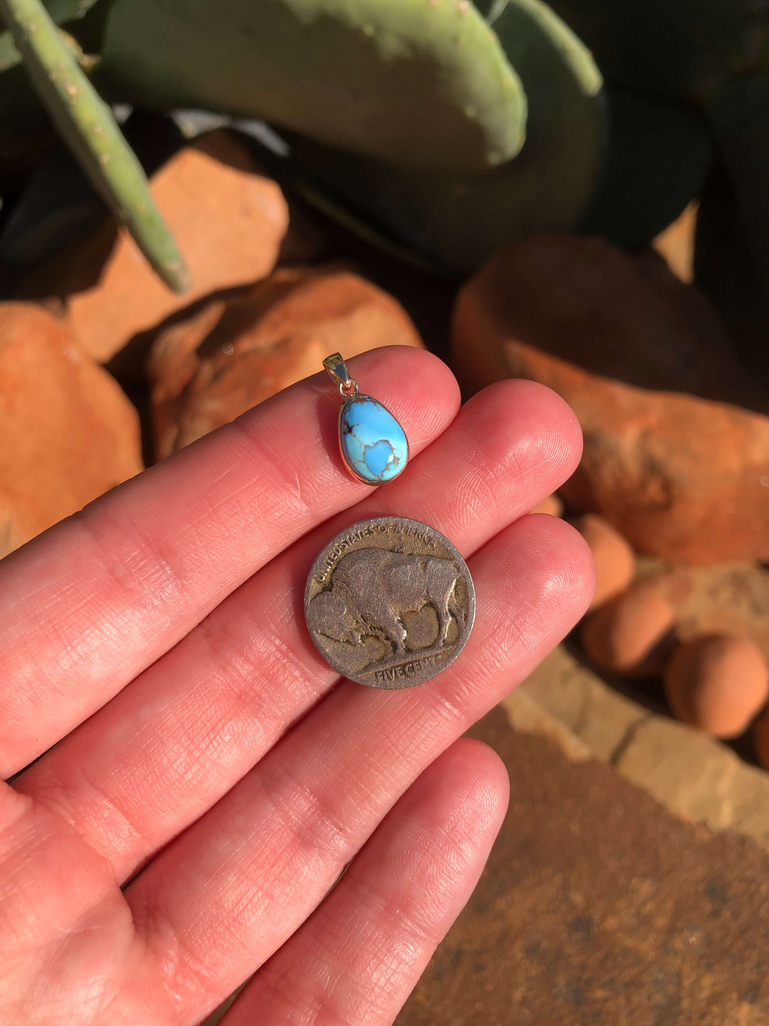 The Nordic 14k and Turquoise Pendant, 25-Pendants-Calli Co., Turquoise and Silver Jewelry, Native American Handmade, Zuni Tribe, Navajo Tribe, Brock Texas