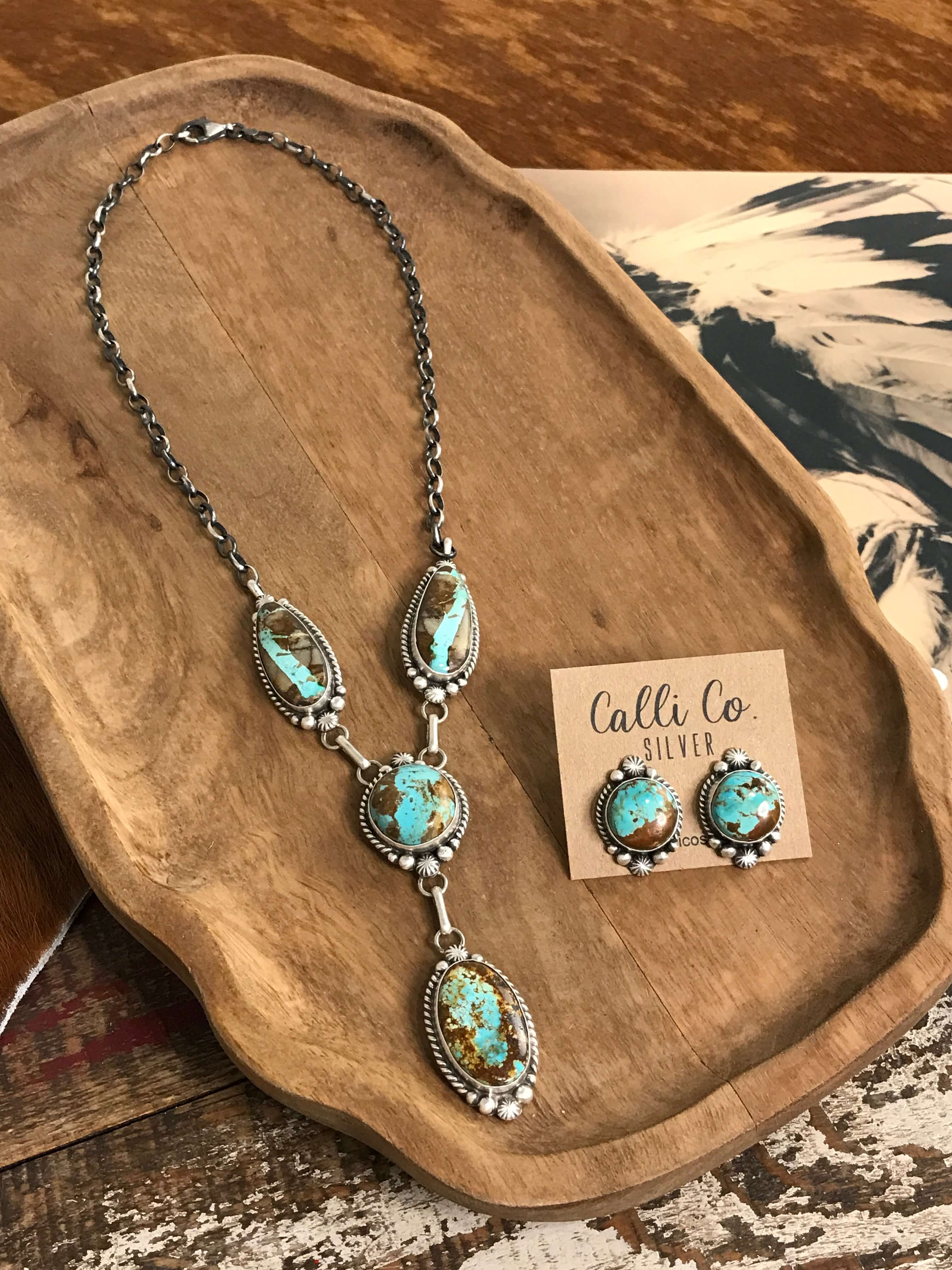 The Big Bend Lariat Necklace Set-Necklaces-Calli Co., Turquoise and Silver Jewelry, Native American Handmade, Zuni Tribe, Navajo Tribe, Brock Texas