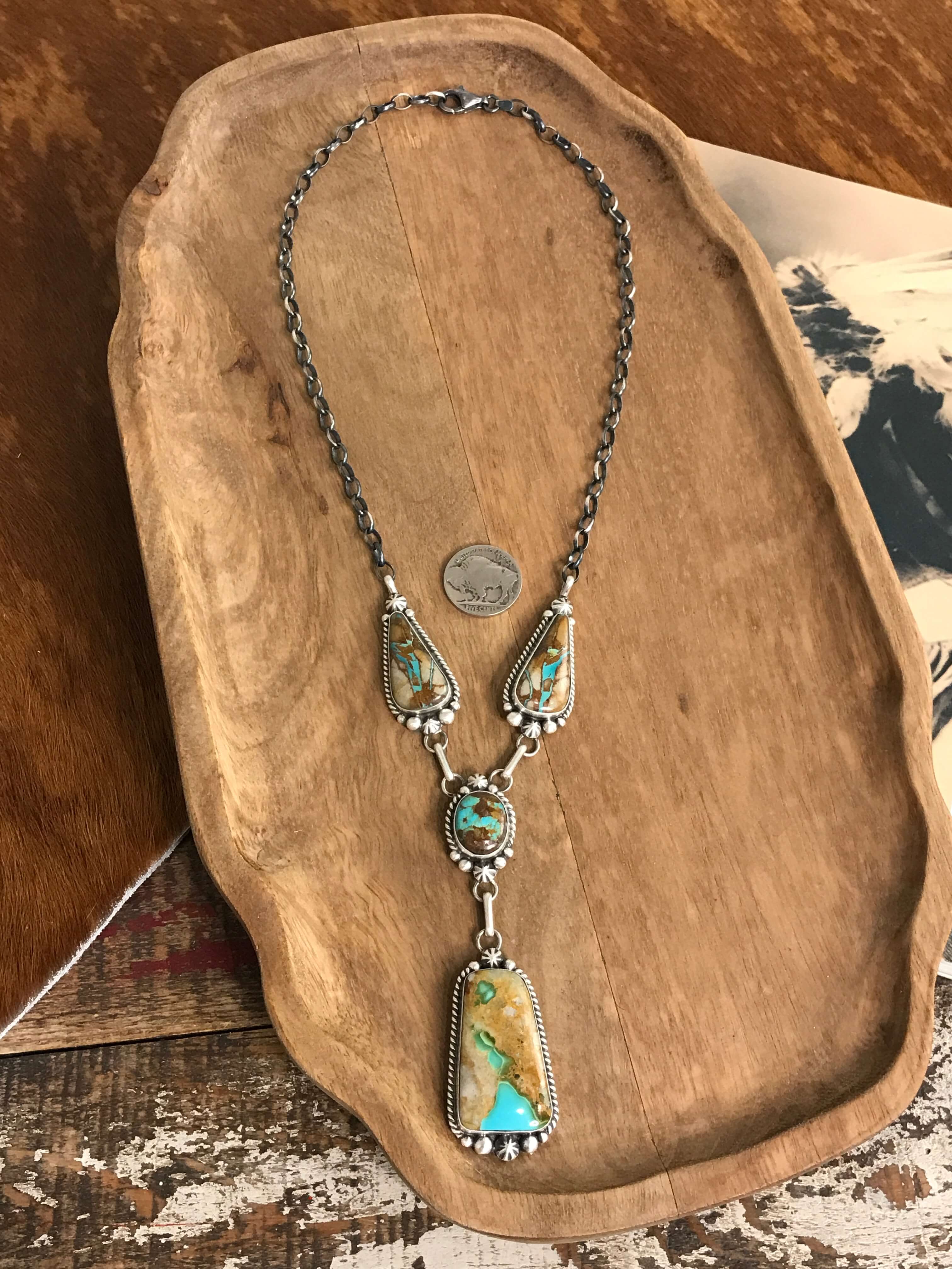 The Hillcrest Lariat Necklace Set-Necklaces-Calli Co., Turquoise and Silver Jewelry, Native American Handmade, Zuni Tribe, Navajo Tribe, Brock Texas