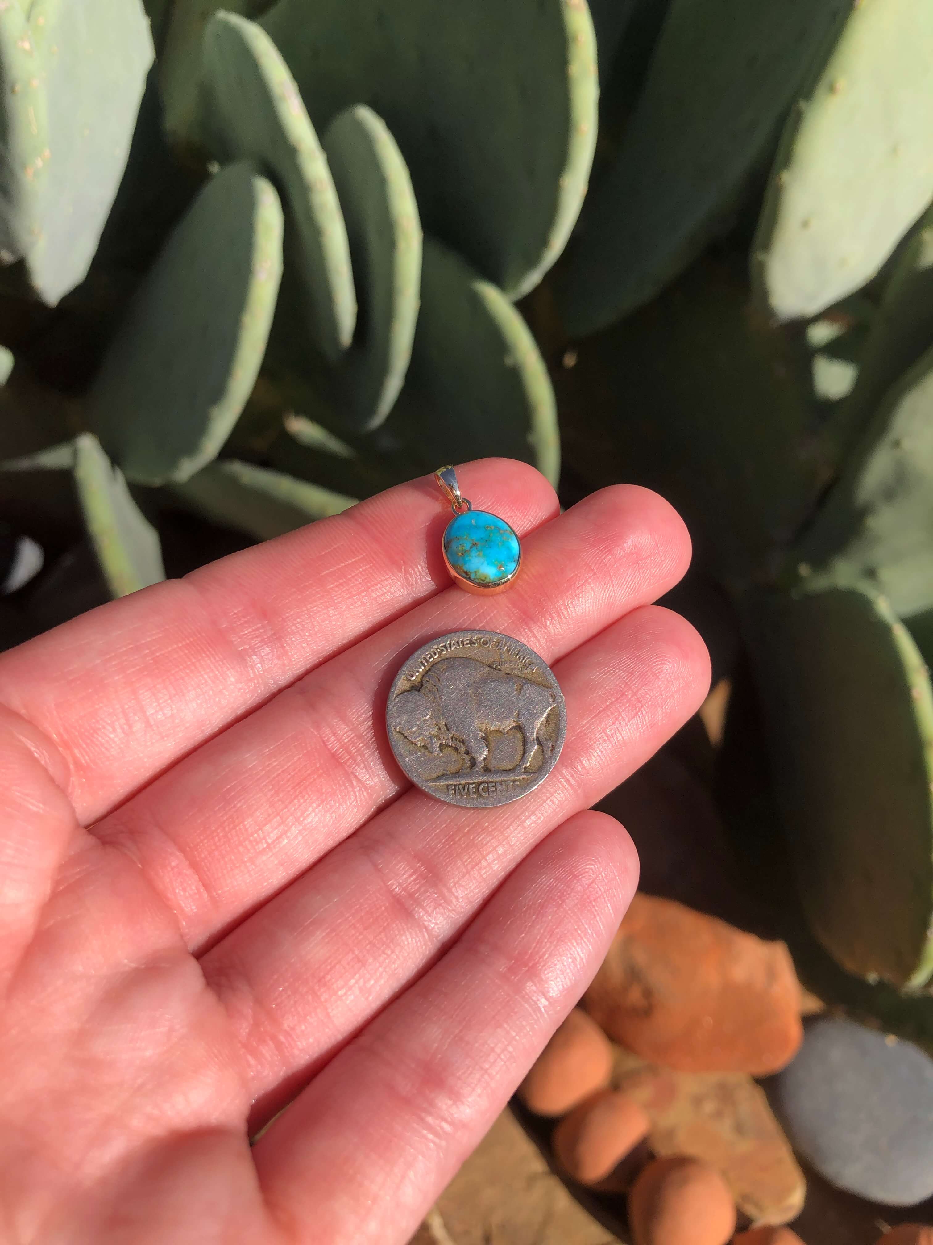 The Nordic 14k and Turquoise Pendant, 6-Pendants-Calli Co., Turquoise and Silver Jewelry, Native American Handmade, Zuni Tribe, Navajo Tribe, Brock Texas