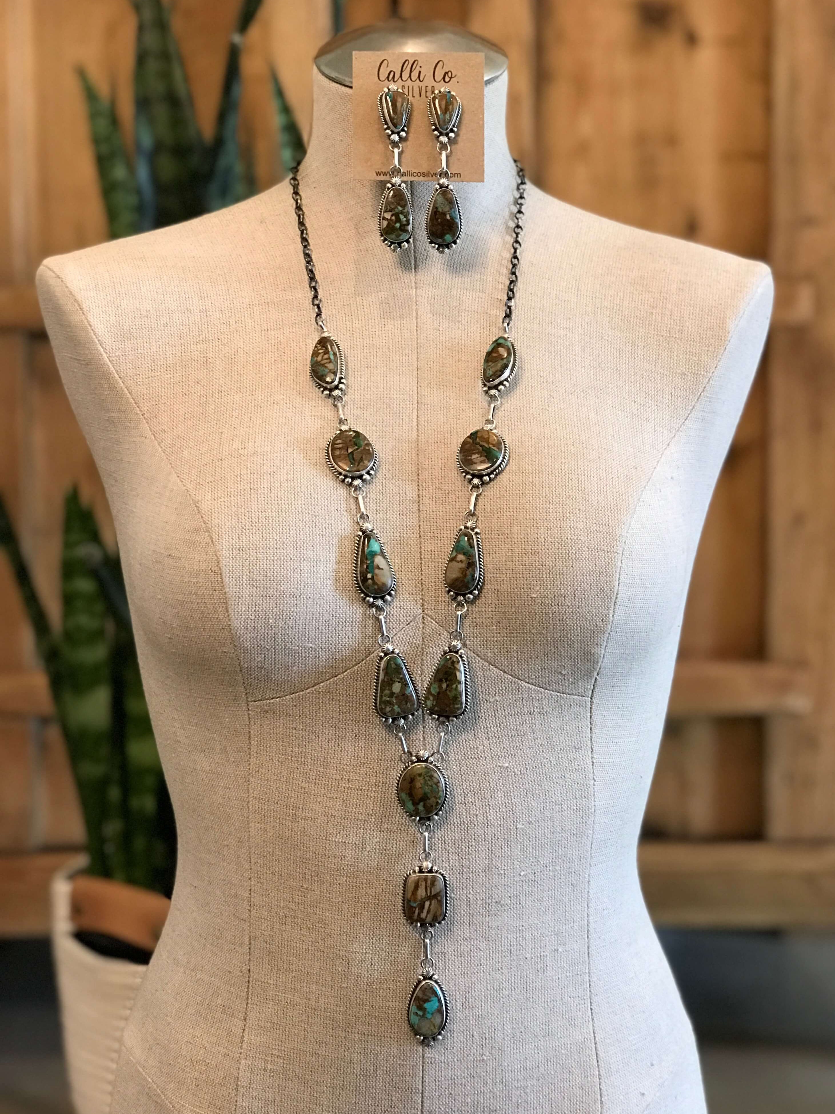 The Hemphill Lariat Necklace Set-Necklaces-Calli Co., Turquoise and Silver Jewelry, Native American Handmade, Zuni Tribe, Navajo Tribe, Brock Texas