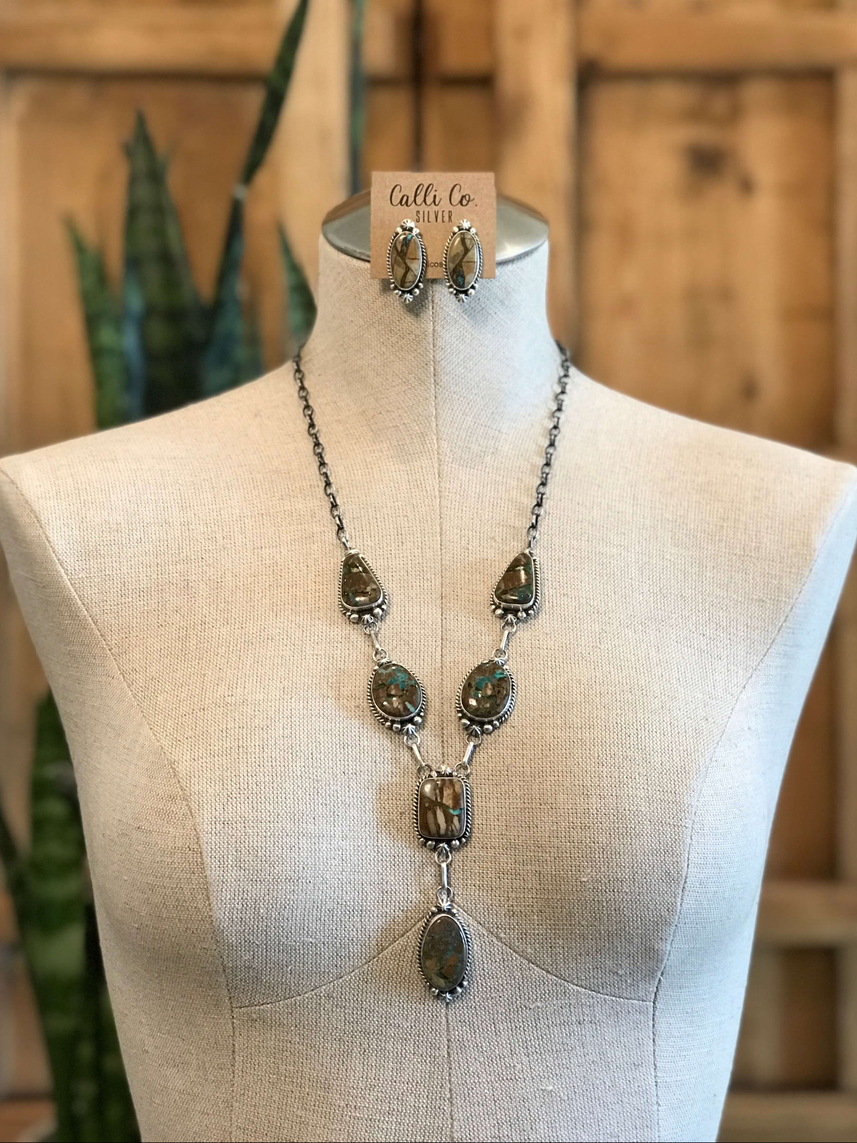 The Hartley Lariat Necklace Set-Necklaces-Calli Co., Turquoise and Silver Jewelry, Native American Handmade, Zuni Tribe, Navajo Tribe, Brock Texas