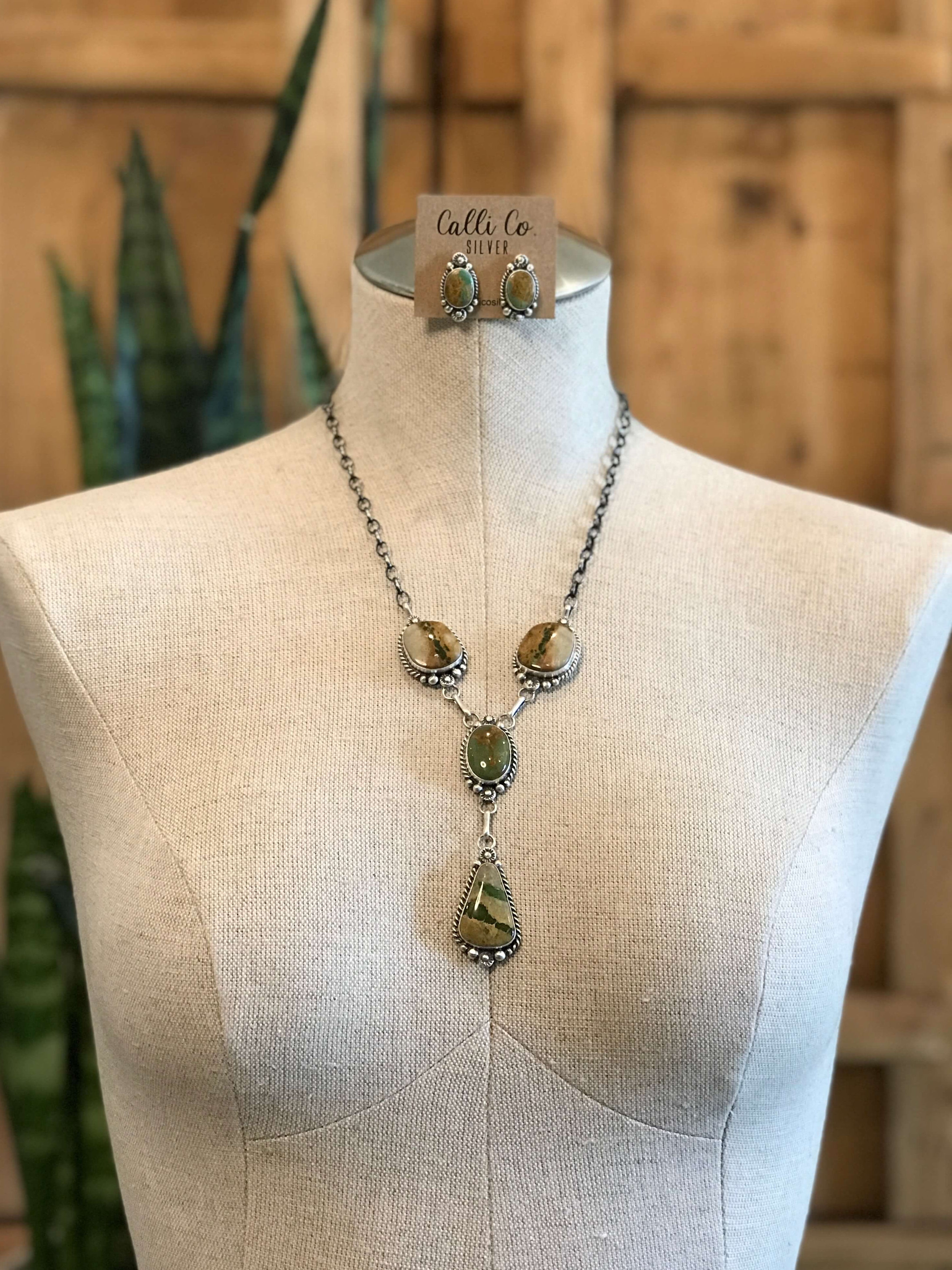 The Beck Lariat Necklace Set-Necklaces-Calli Co., Turquoise and Silver Jewelry, Native American Handmade, Zuni Tribe, Navajo Tribe, Brock Texas