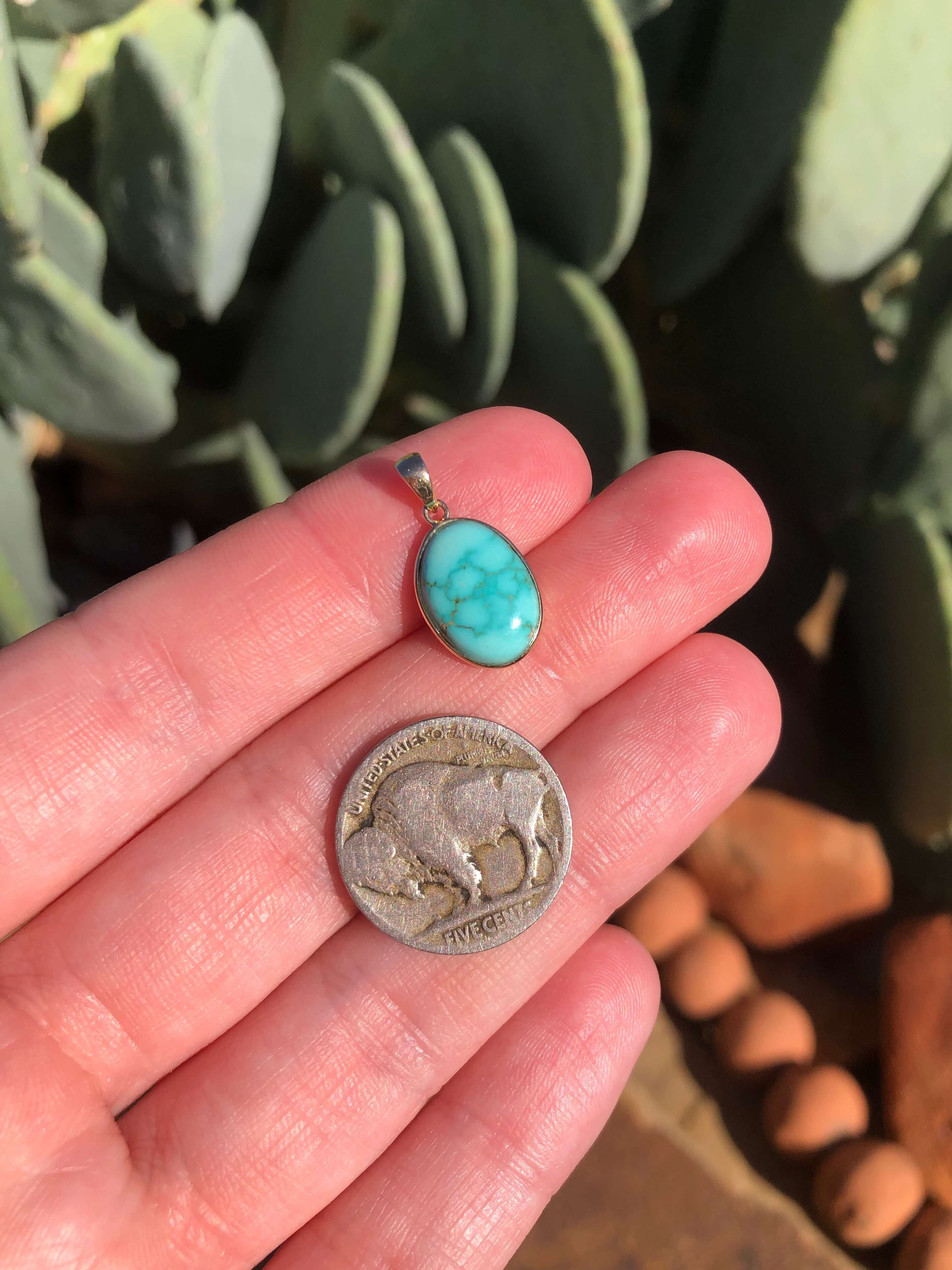 The Nordic 14k and Turquoise Pendant, 7-Pendants-Calli Co., Turquoise and Silver Jewelry, Native American Handmade, Zuni Tribe, Navajo Tribe, Brock Texas