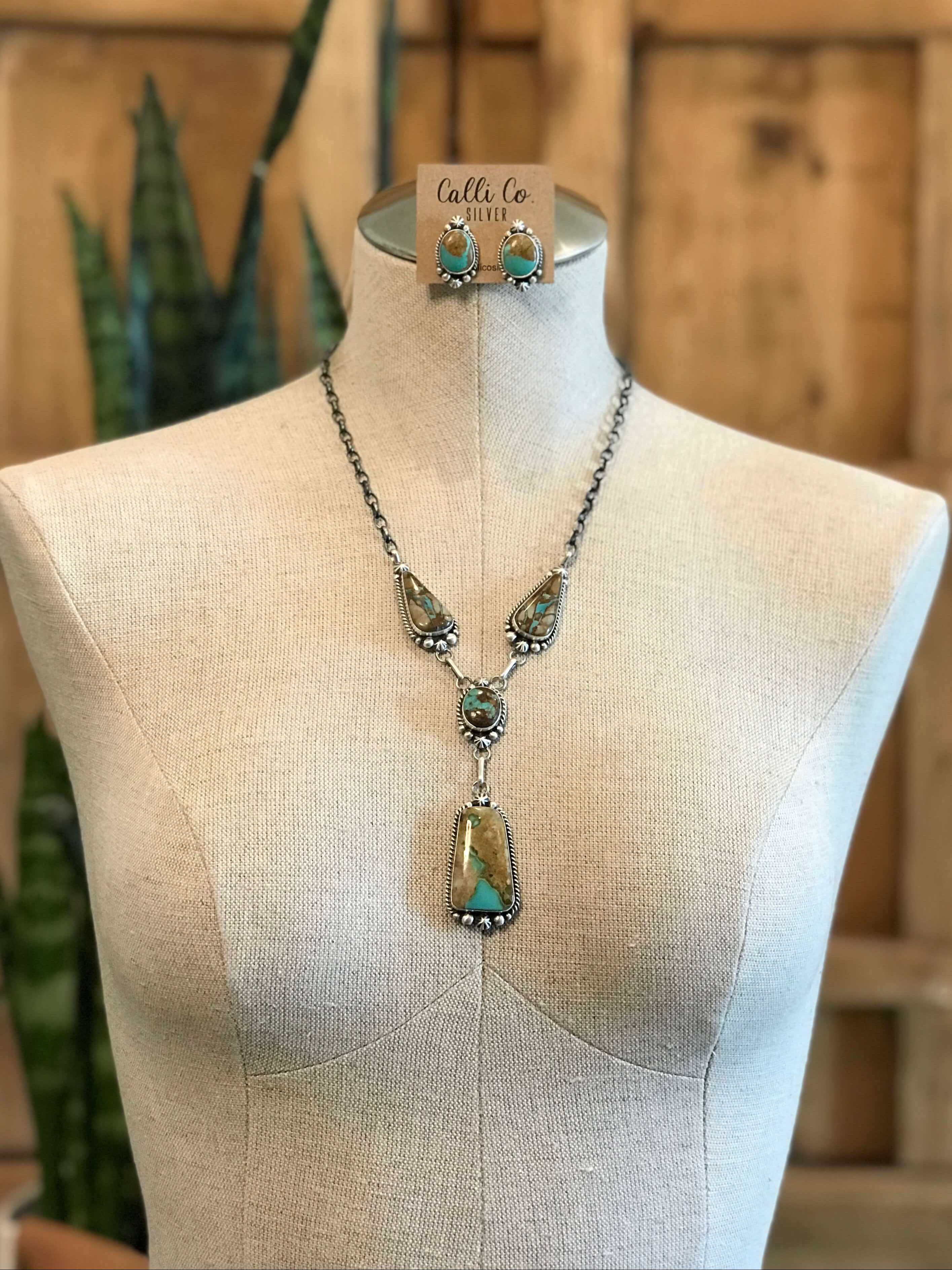 The Hillcrest Lariat Necklace Set-Necklaces-Calli Co., Turquoise and Silver Jewelry, Native American Handmade, Zuni Tribe, Navajo Tribe, Brock Texas