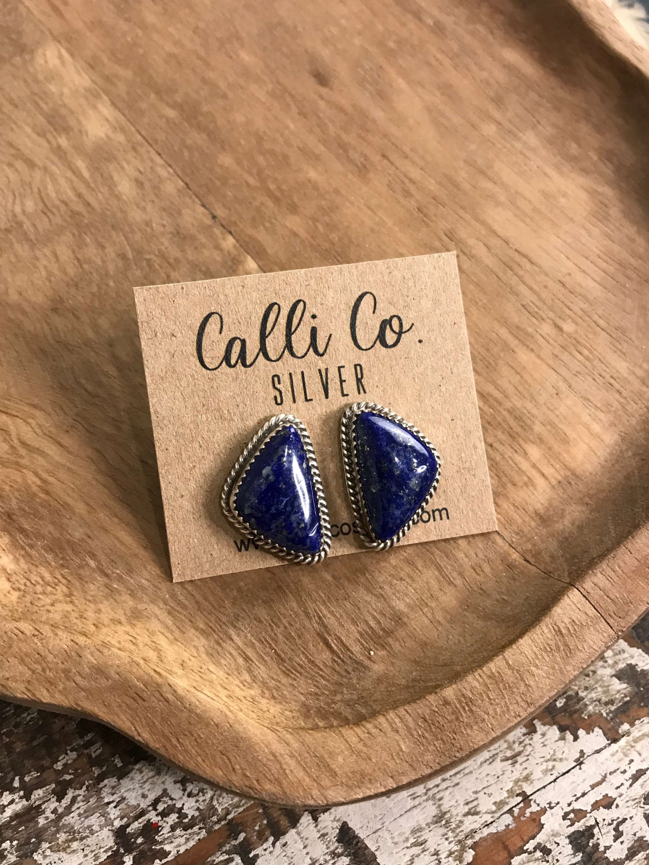 The Lost Creek Lapis Studs, 1-Earrings-Calli Co., Turquoise and Silver Jewelry, Native American Handmade, Zuni Tribe, Navajo Tribe, Brock Texas