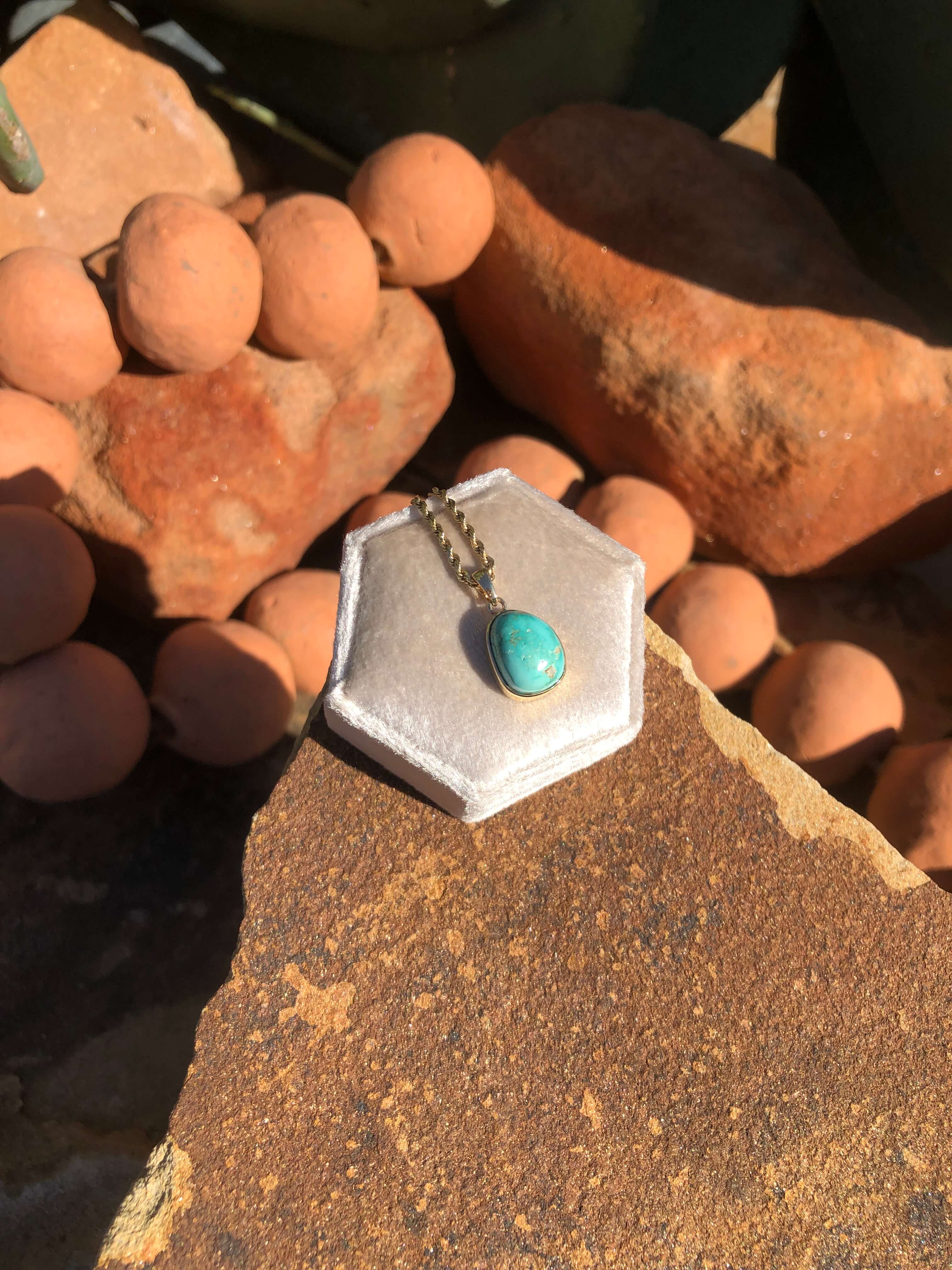 The Nordic 14k and Turquoise Pendant, 8-Pendants-Calli Co., Turquoise and Silver Jewelry, Native American Handmade, Zuni Tribe, Navajo Tribe, Brock Texas