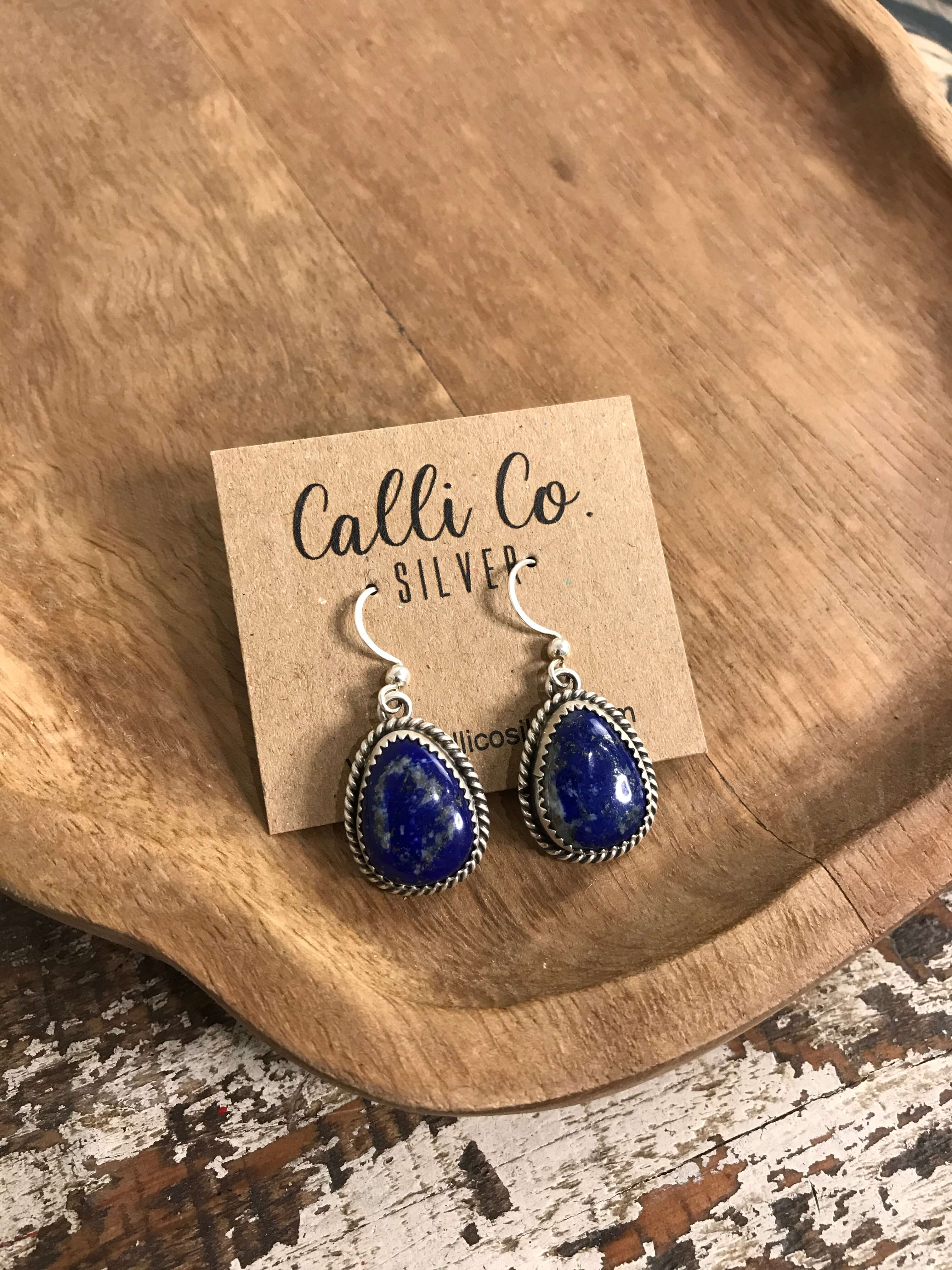 The Jude Lapis Dangles, 1-Earrings-Calli Co., Turquoise and Silver Jewelry, Native American Handmade, Zuni Tribe, Navajo Tribe, Brock Texas