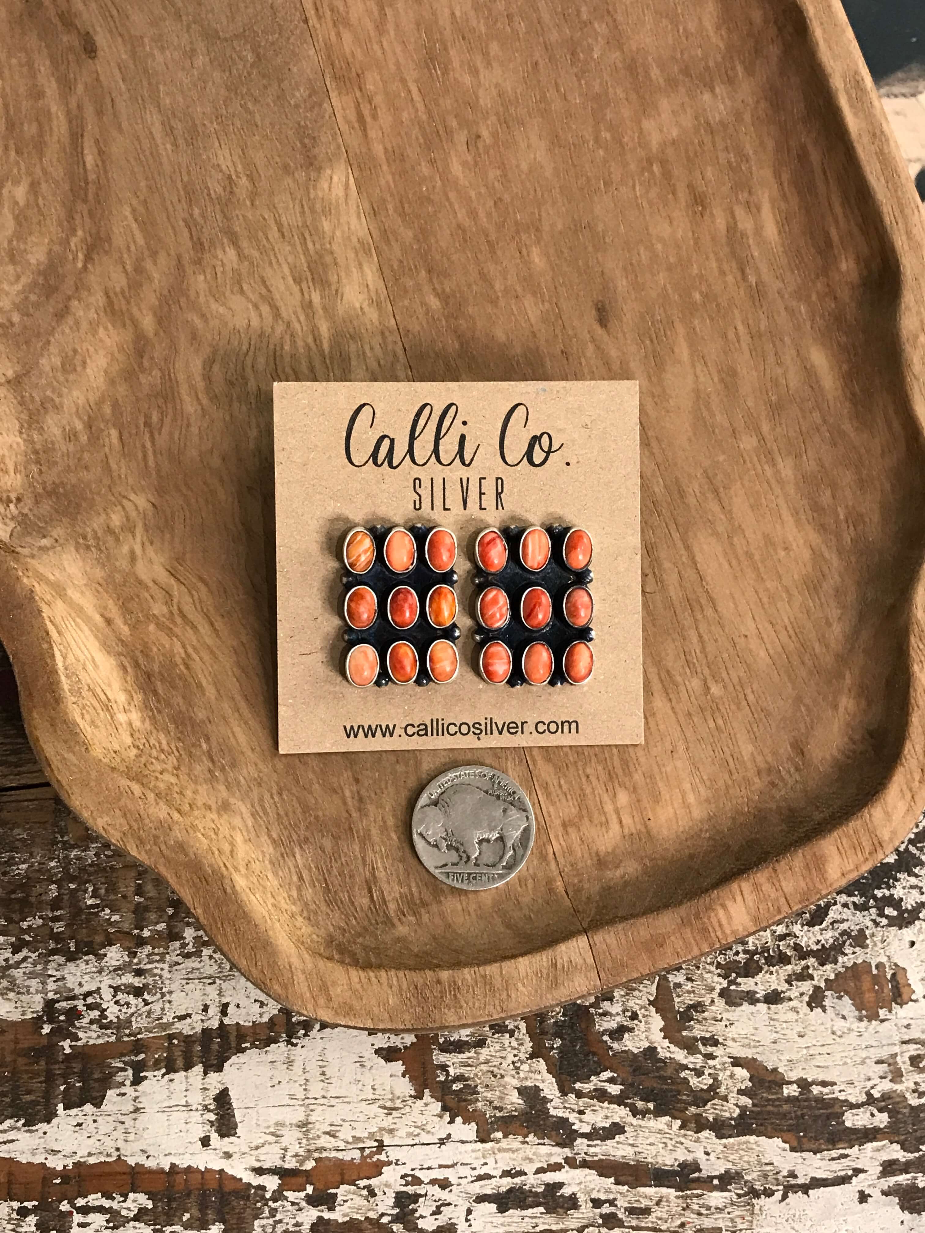 The Bodega Spiny Earrings-Earrings-Calli Co., Turquoise and Silver Jewelry, Native American Handmade, Zuni Tribe, Navajo Tribe, Brock Texas