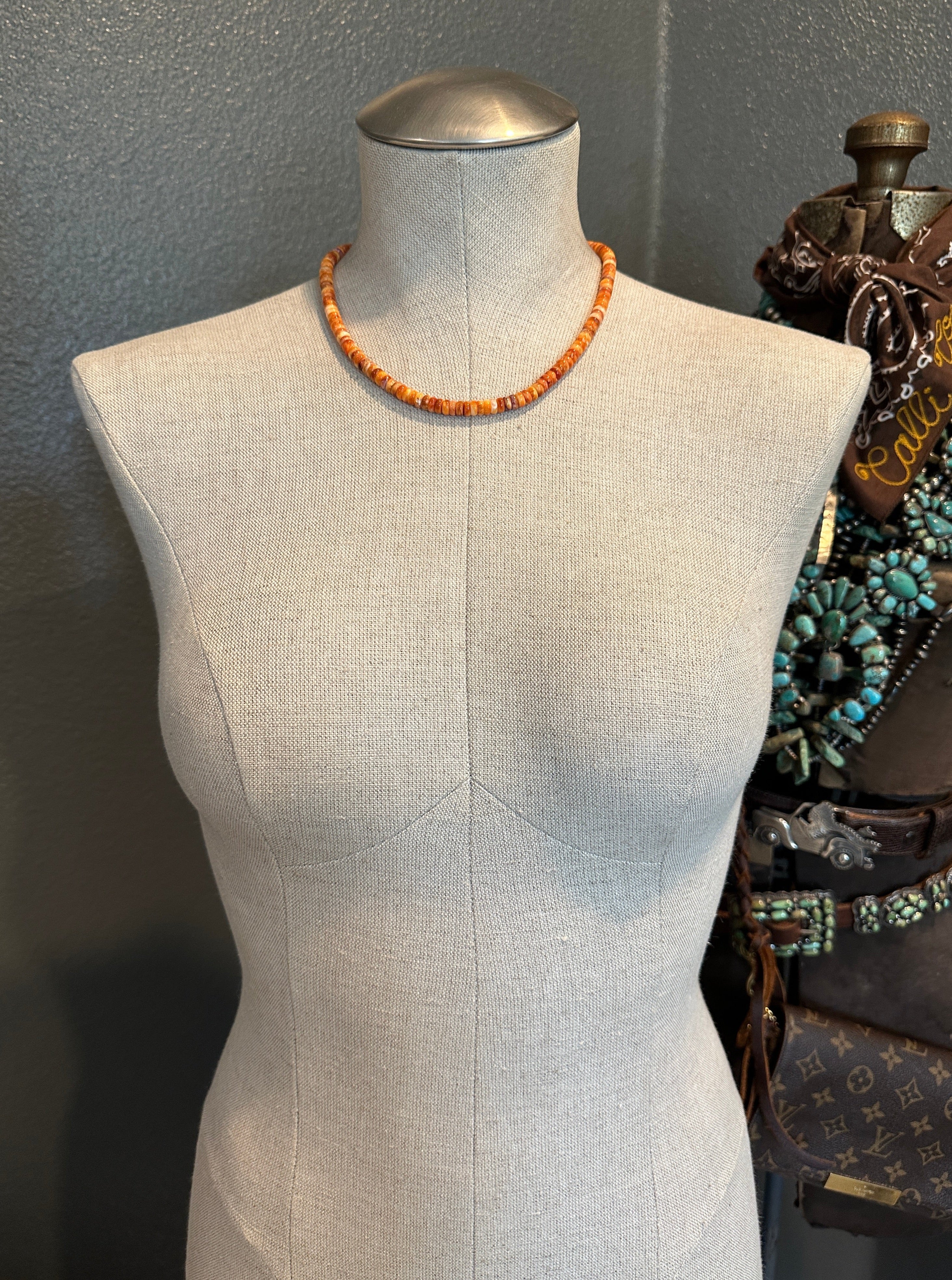 The Uppsala Necklace in Orange Spiny-Necklaces-Calli Co., Turquoise and Silver Jewelry, Native American Handmade, Zuni Tribe, Navajo Tribe, Brock Texas