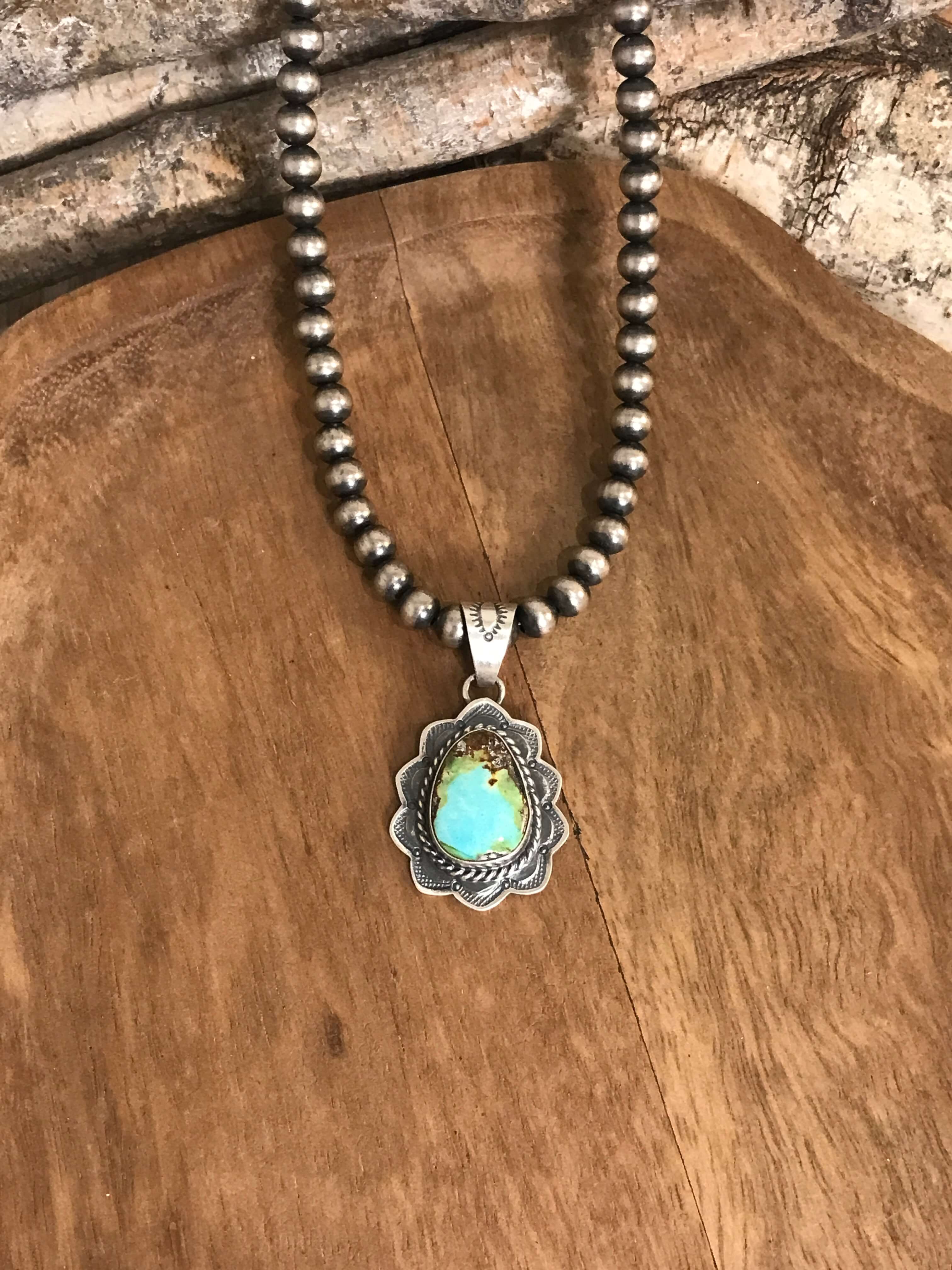 The Sycamore Turquoise Pendant, 1-Pendants-Calli Co., Turquoise and Silver Jewelry, Native American Handmade, Zuni Tribe, Navajo Tribe, Brock Texas