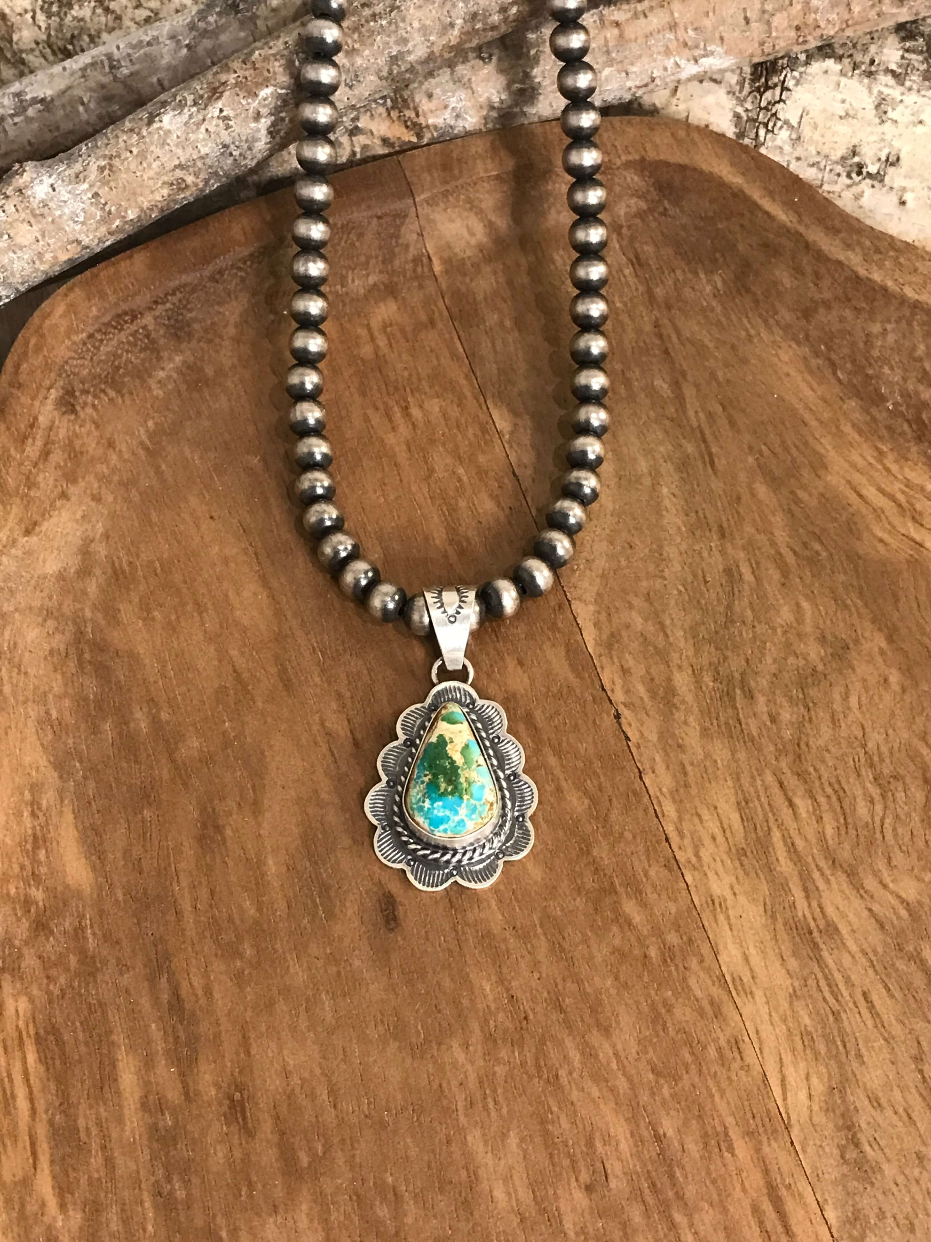The Sycamore Turquoise Pendant, 7-Pendants-Calli Co., Turquoise and Silver Jewelry, Native American Handmade, Zuni Tribe, Navajo Tribe, Brock Texas