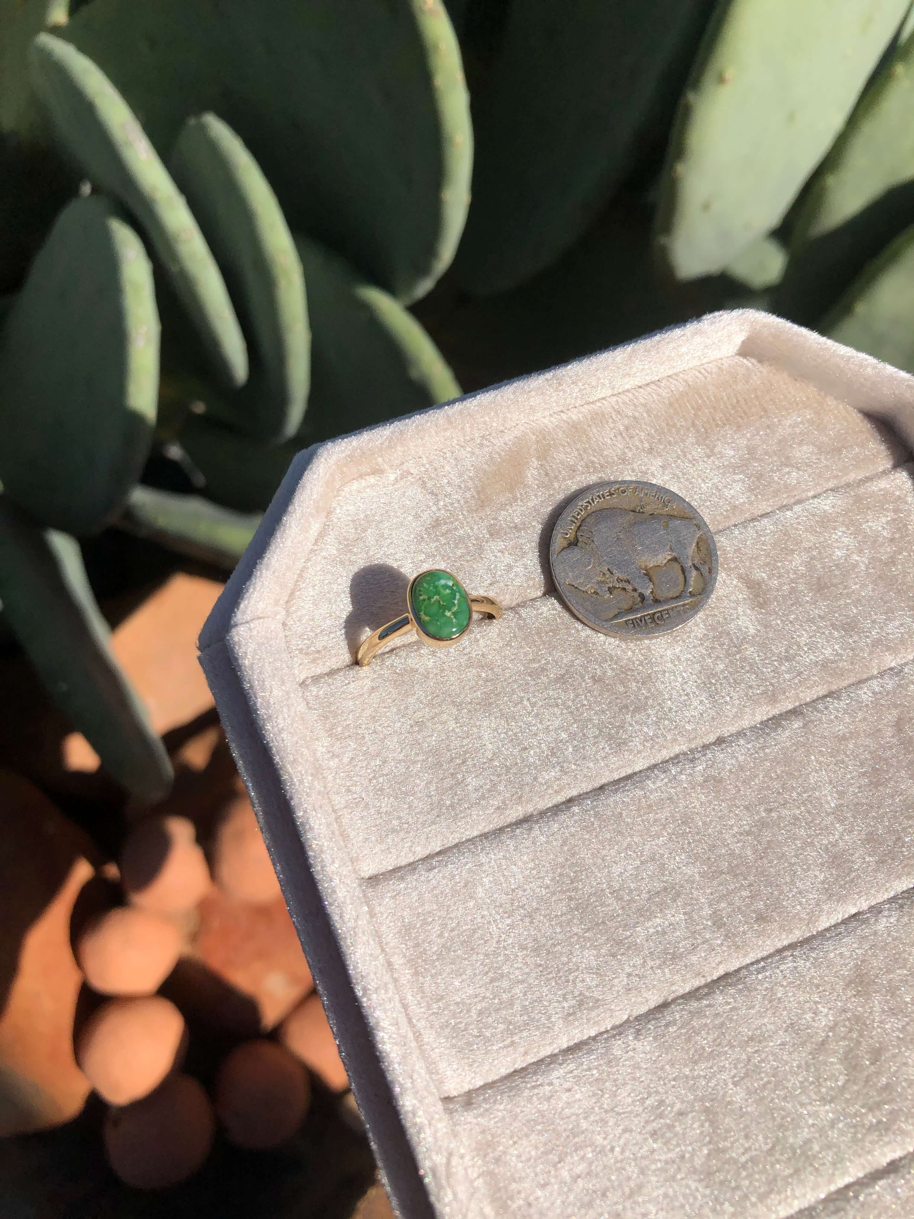 The London 14k and Turquoise Ring 13, Sz 6-Rings-Calli Co., Turquoise and Silver Jewelry, Native American Handmade, Zuni Tribe, Navajo Tribe, Brock Texas