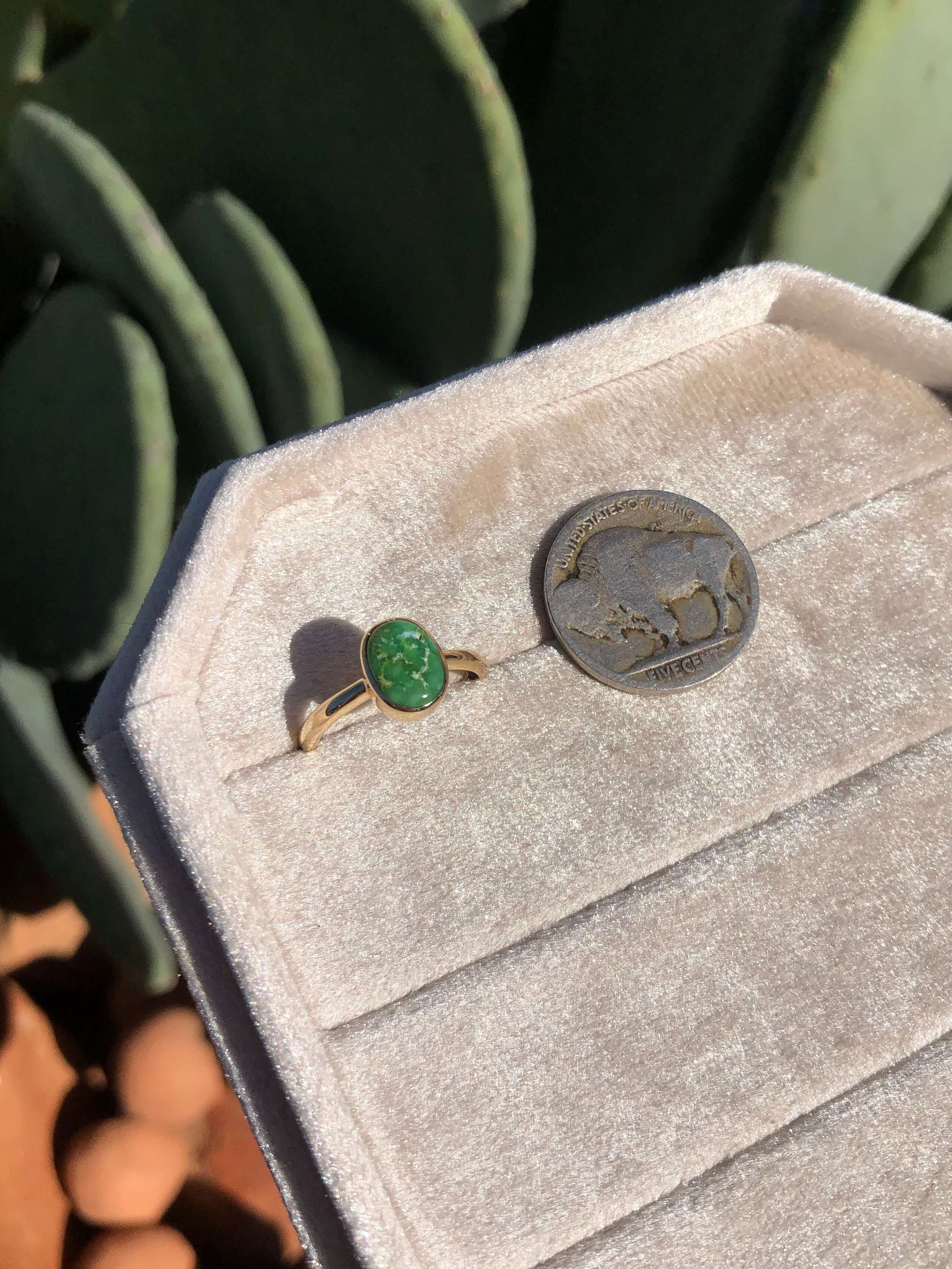 The London 14k and Turquoise Ring 13, Sz 6-Rings-Calli Co., Turquoise and Silver Jewelry, Native American Handmade, Zuni Tribe, Navajo Tribe, Brock Texas