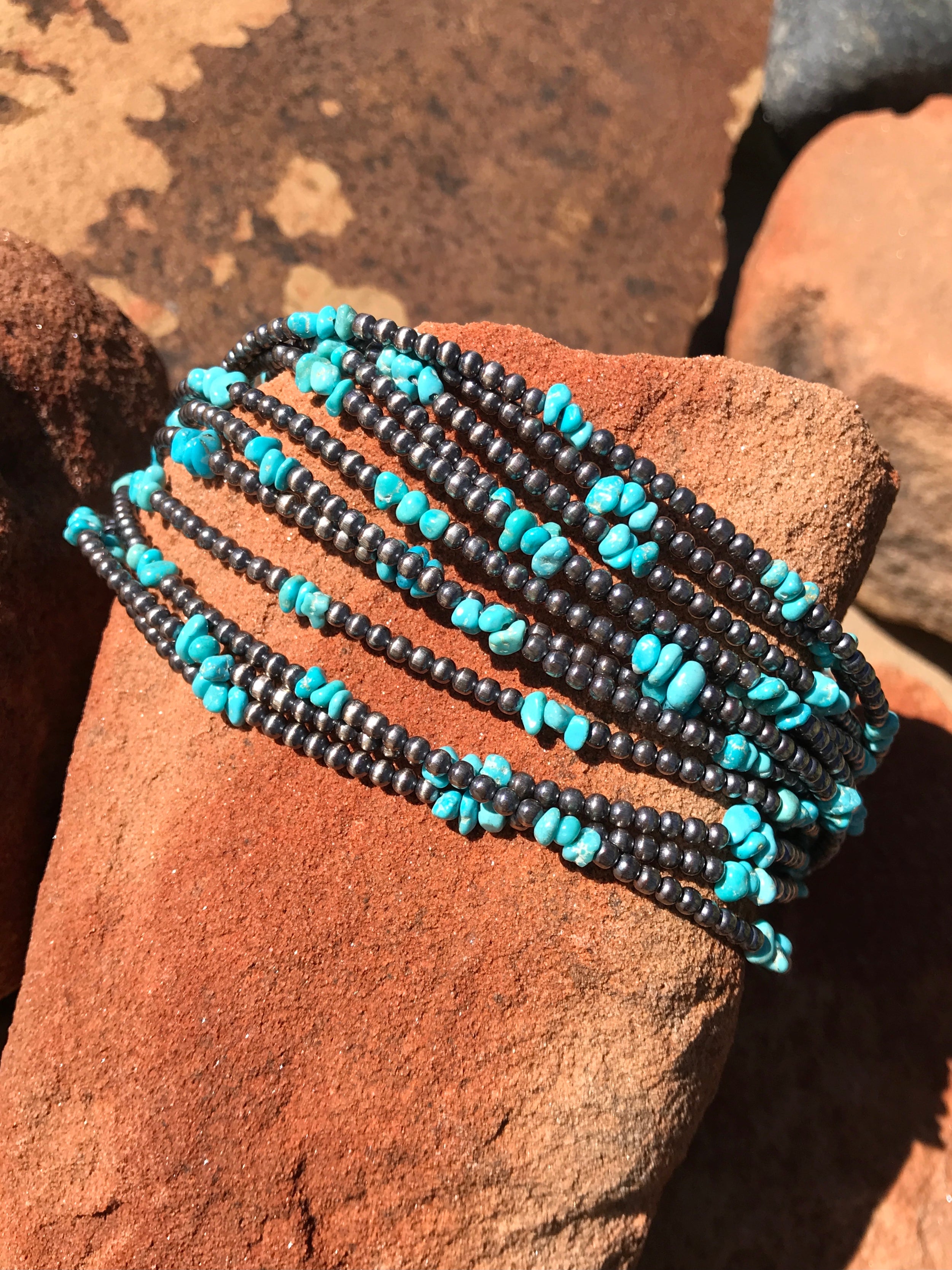 The Maizey Turquoise Necklace, 18"-Necklaces-Calli Co., Turquoise and Silver Jewelry, Native American Handmade, Zuni Tribe, Navajo Tribe, Brock Texas