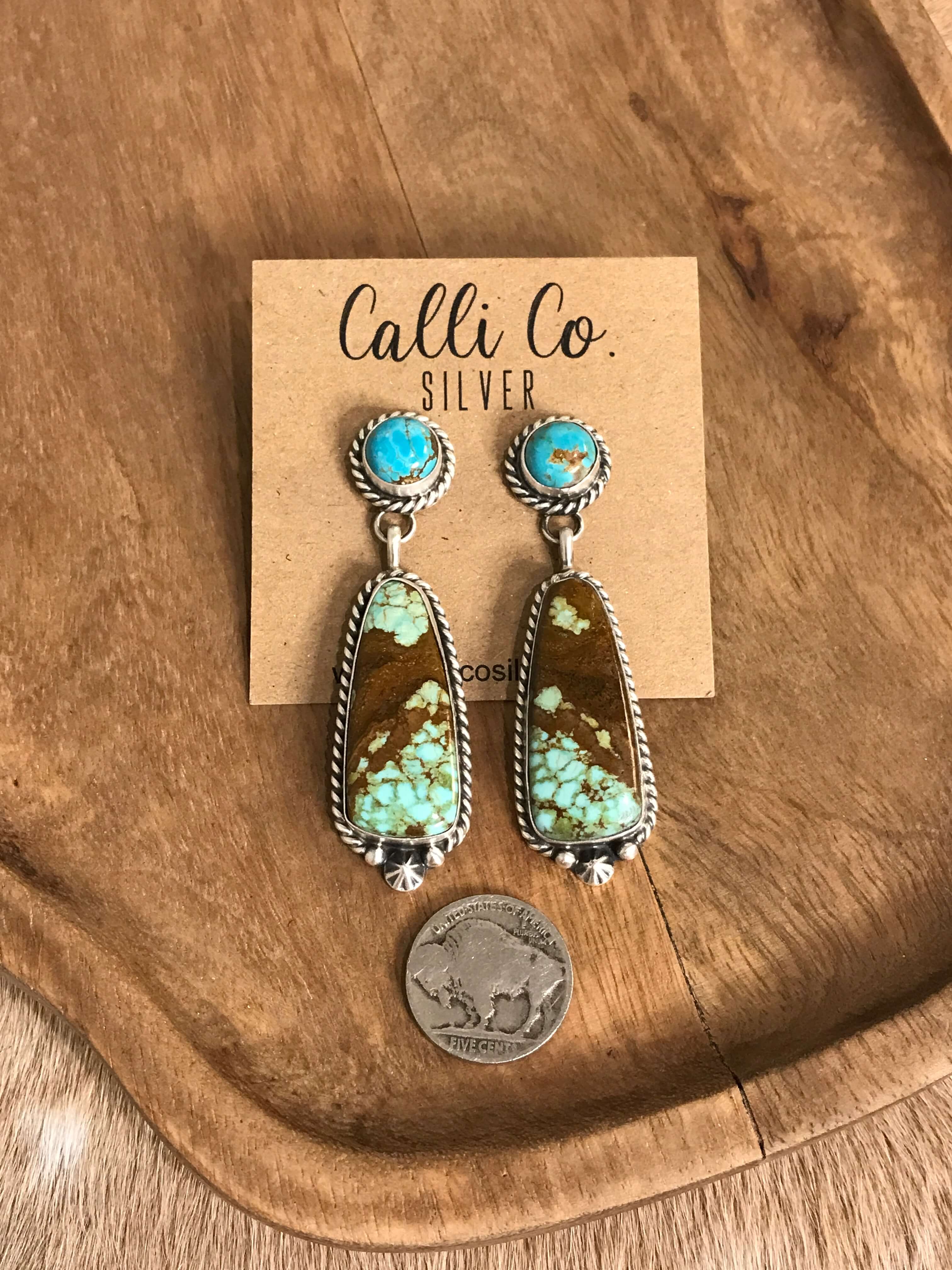 The Glendale Earrings, 17-Earrings-Calli Co., Turquoise and Silver Jewelry, Native American Handmade, Zuni Tribe, Navajo Tribe, Brock Texas
