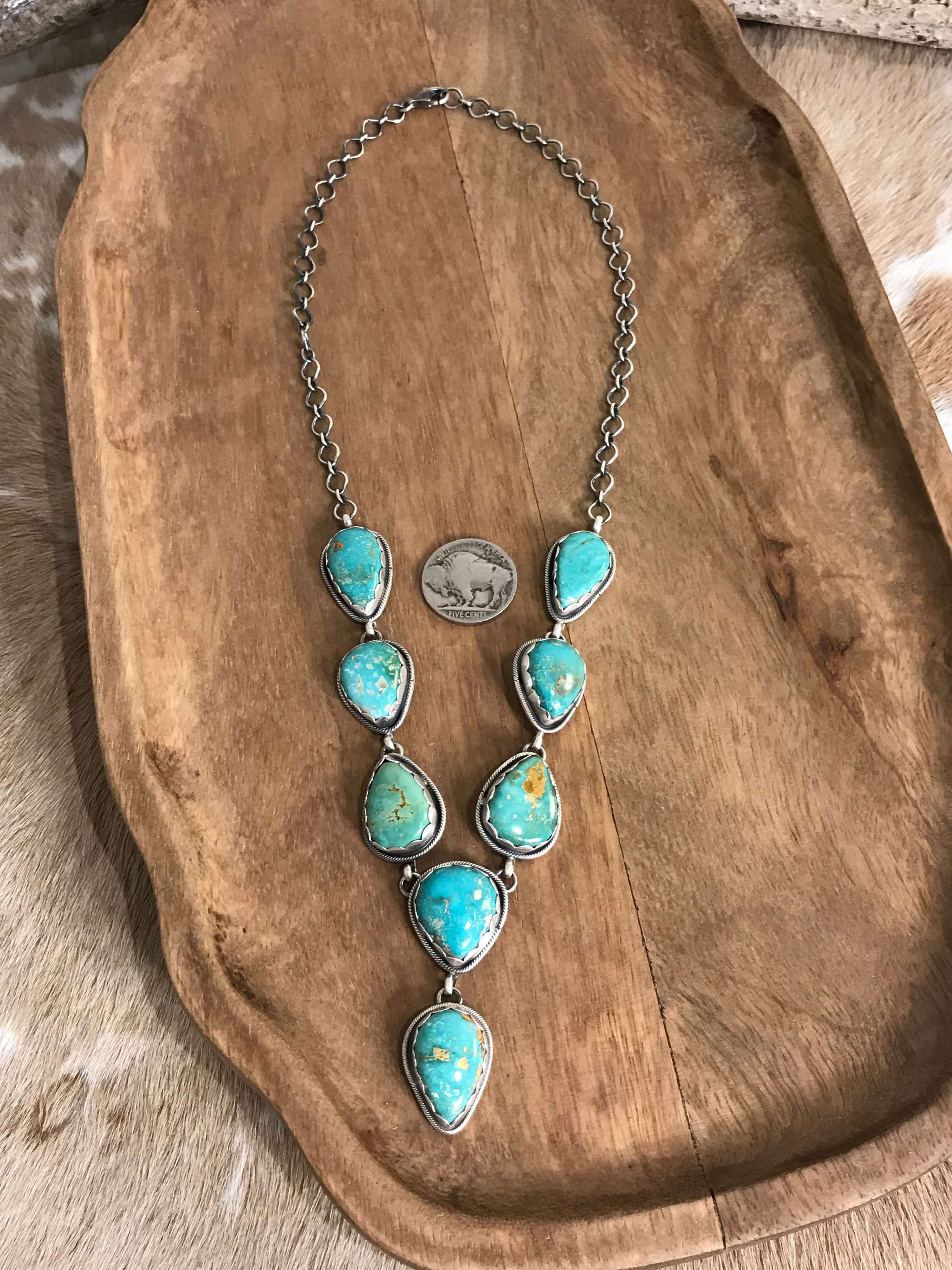 The Hartley Lariat Necklace Set, 1-Necklaces-Calli Co., Turquoise and Silver Jewelry, Native American Handmade, Zuni Tribe, Navajo Tribe, Brock Texas