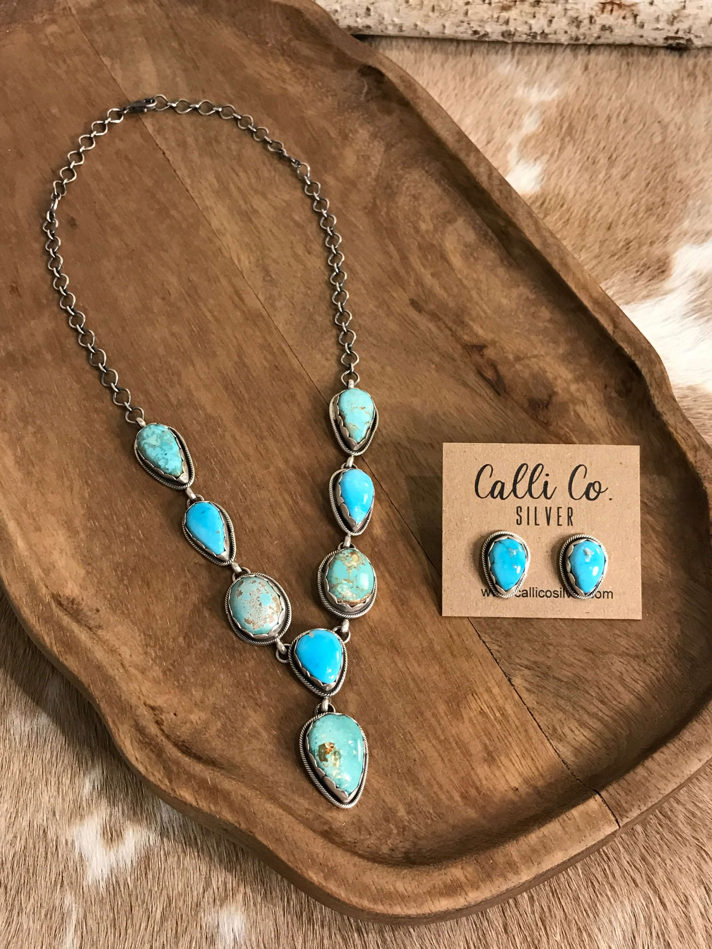 The Hartley Lariat Necklace Set, 2-Necklaces-Calli Co., Turquoise and Silver Jewelry, Native American Handmade, Zuni Tribe, Navajo Tribe, Brock Texas