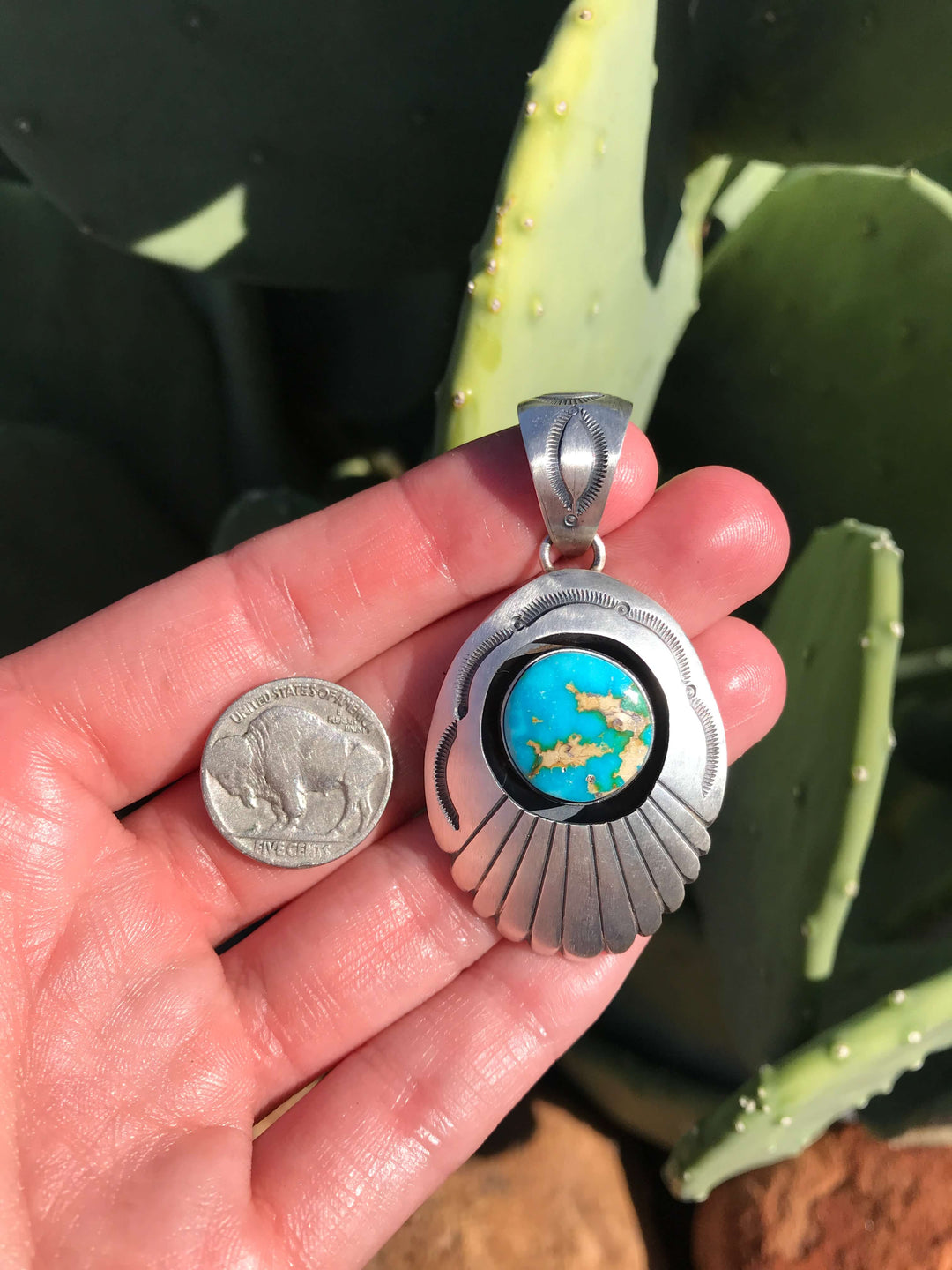 The Theba Sonoran Gold Pendant-Pendants-Calli Co., Turquoise and Silver Jewelry, Native American Handmade, Zuni Tribe, Navajo Tribe, Brock Texas