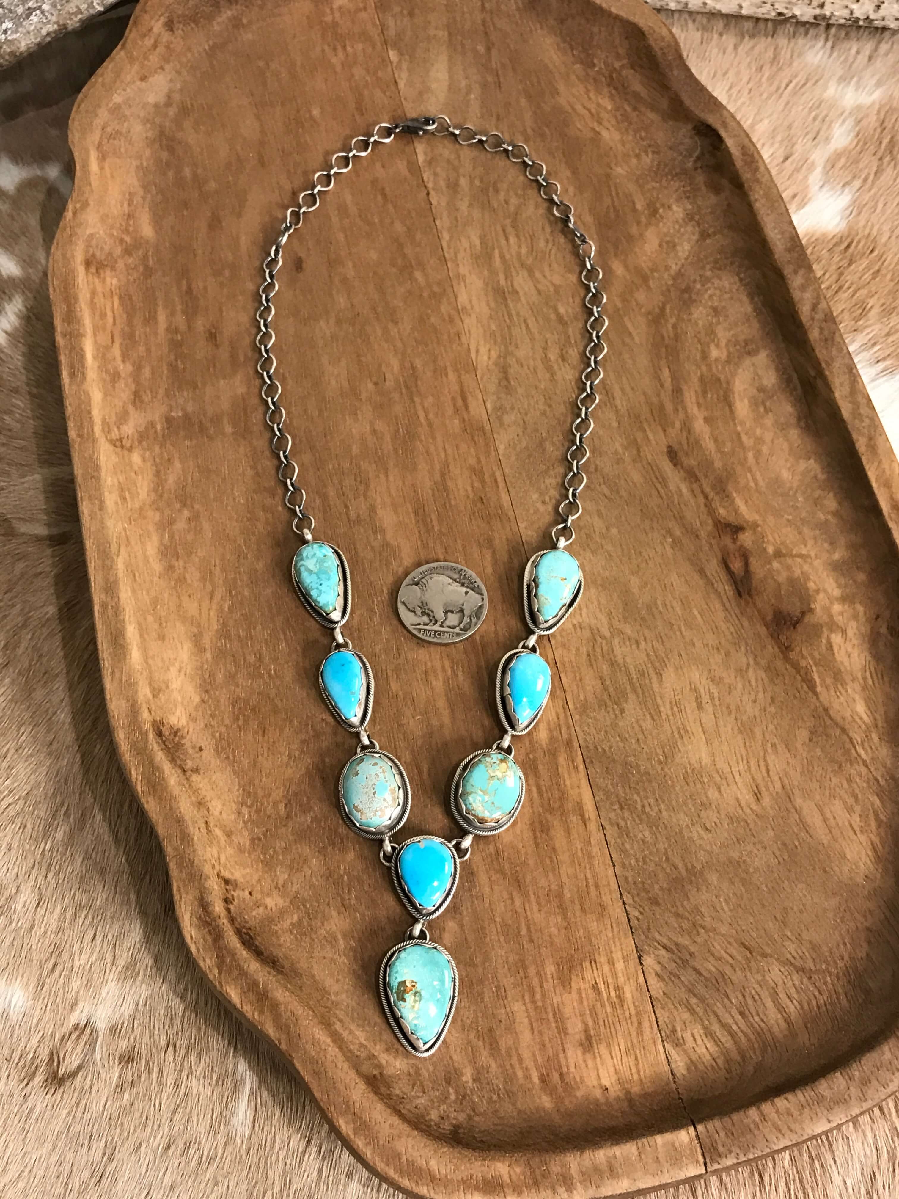 The Hartley Lariat Necklace Set, 2-Necklaces-Calli Co., Turquoise and Silver Jewelry, Native American Handmade, Zuni Tribe, Navajo Tribe, Brock Texas