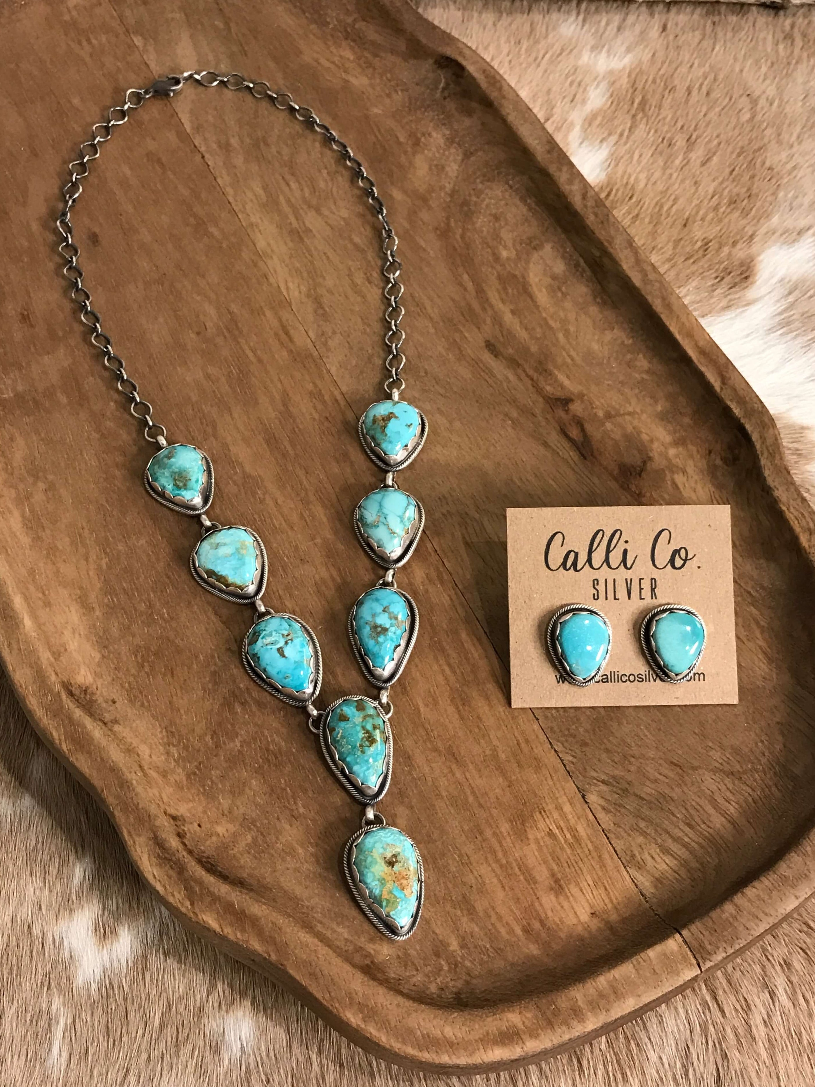 The Hartley Lariat Necklace Set, 3-Necklaces-Calli Co., Turquoise and Silver Jewelry, Native American Handmade, Zuni Tribe, Navajo Tribe, Brock Texas