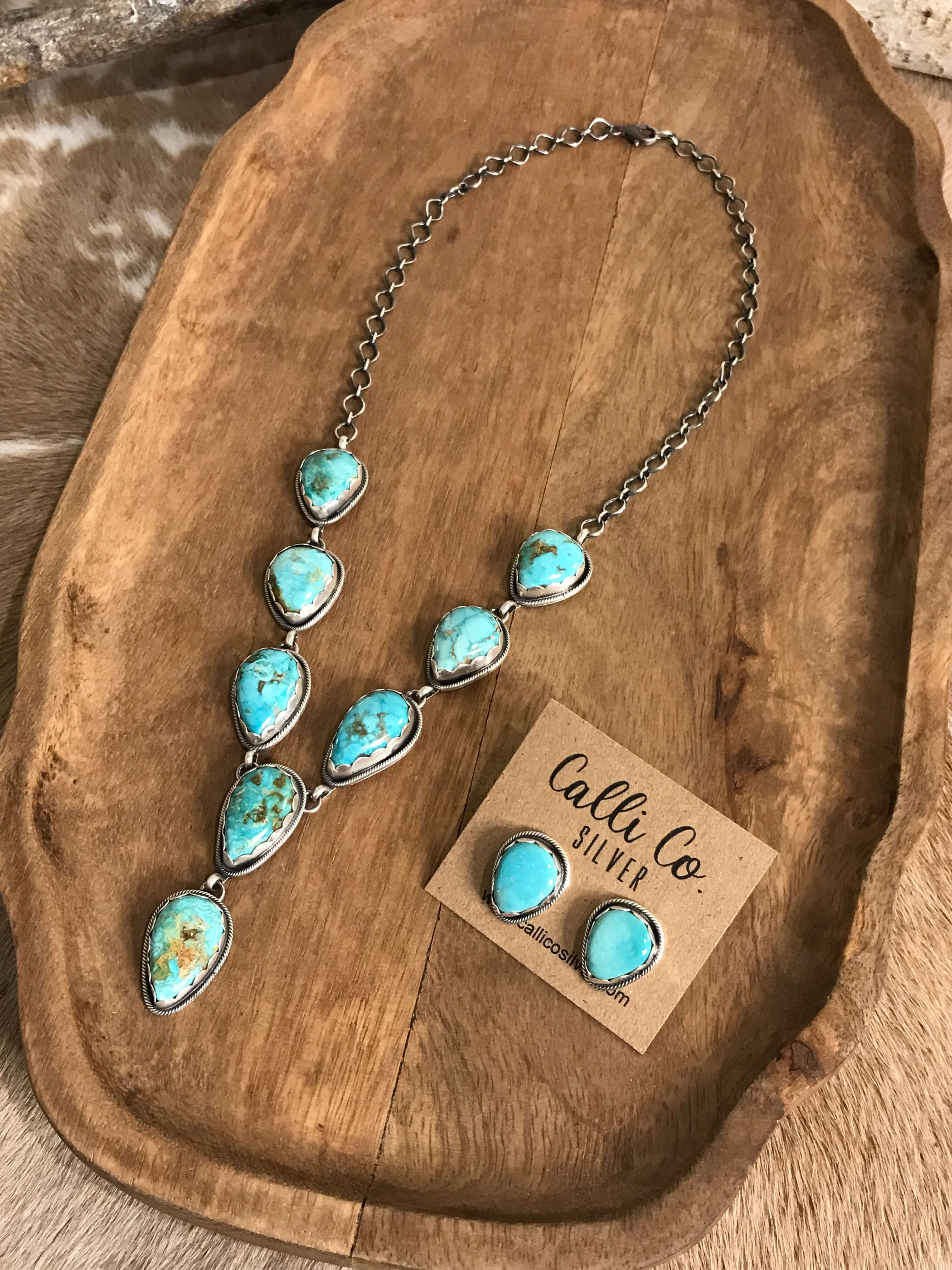 The Hartley Lariat Necklace Set, 3-Necklaces-Calli Co., Turquoise and Silver Jewelry, Native American Handmade, Zuni Tribe, Navajo Tribe, Brock Texas