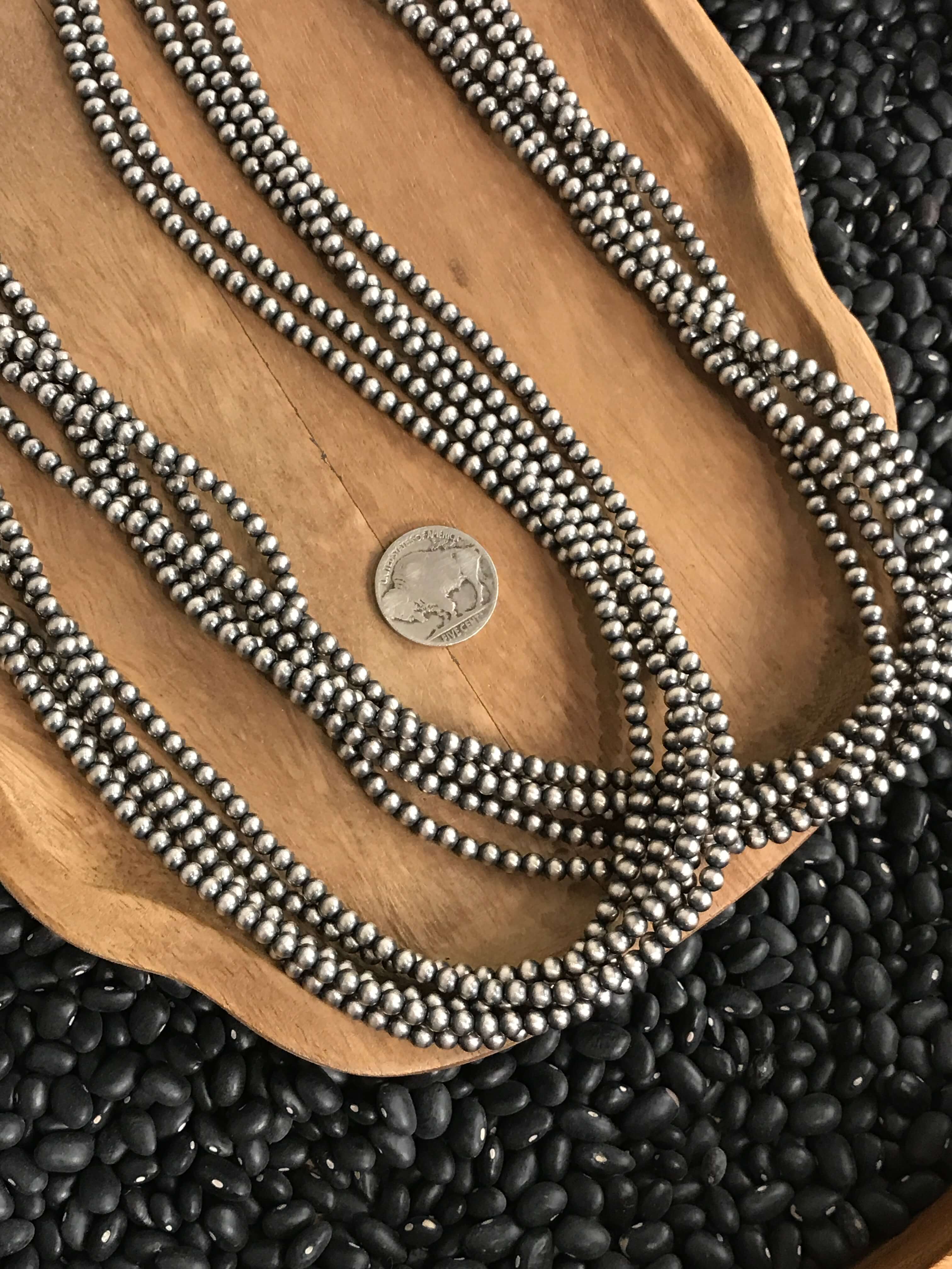 The Halona Five Strand Pearl Necklace, 60"-Necklaces-Calli Co., Turquoise and Silver Jewelry, Native American Handmade, Zuni Tribe, Navajo Tribe, Brock Texas