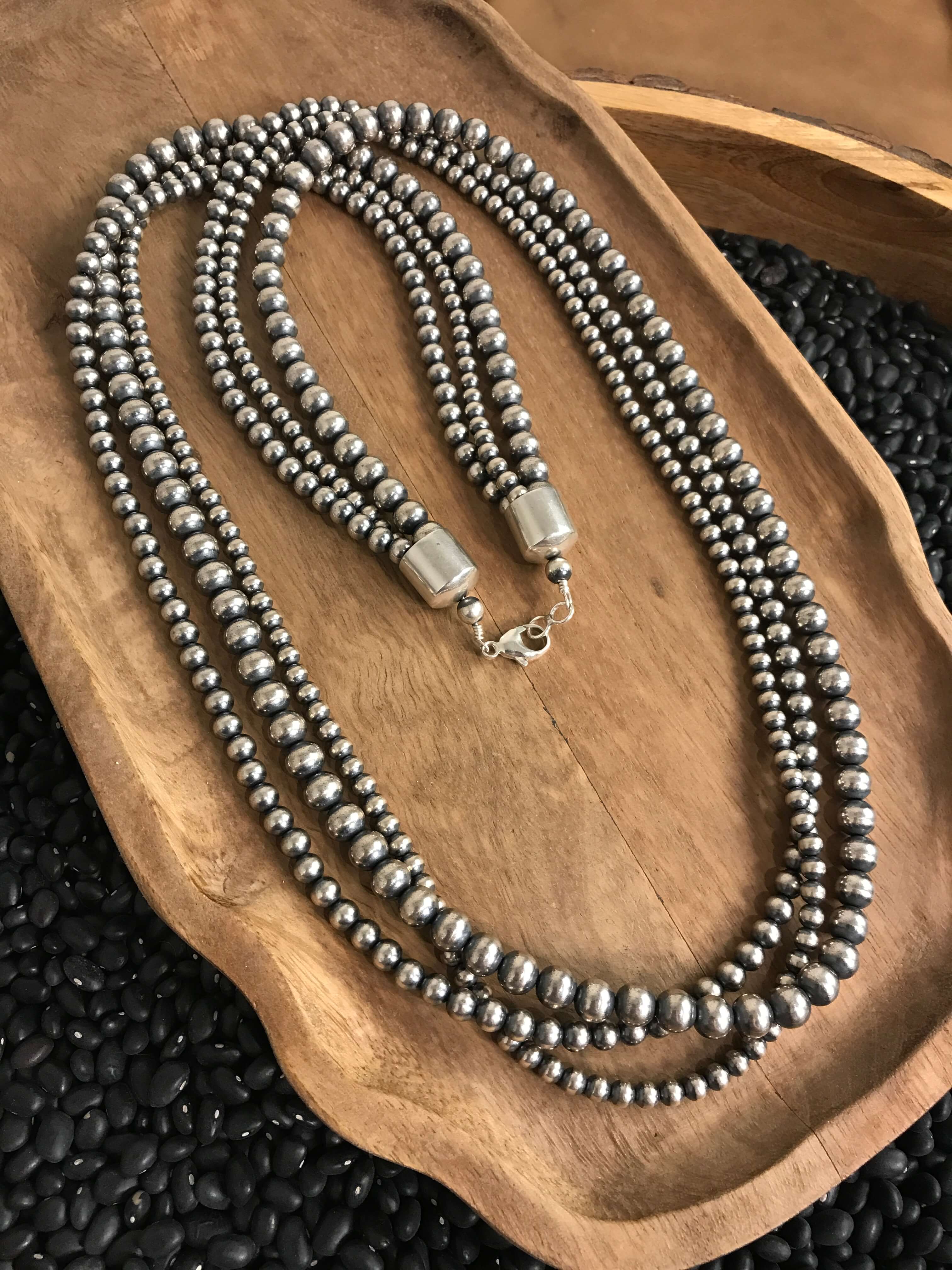 The Sabinal Triple Strand Pearl Necklace, 36"-Necklaces-Calli Co., Turquoise and Silver Jewelry, Native American Handmade, Zuni Tribe, Navajo Tribe, Brock Texas