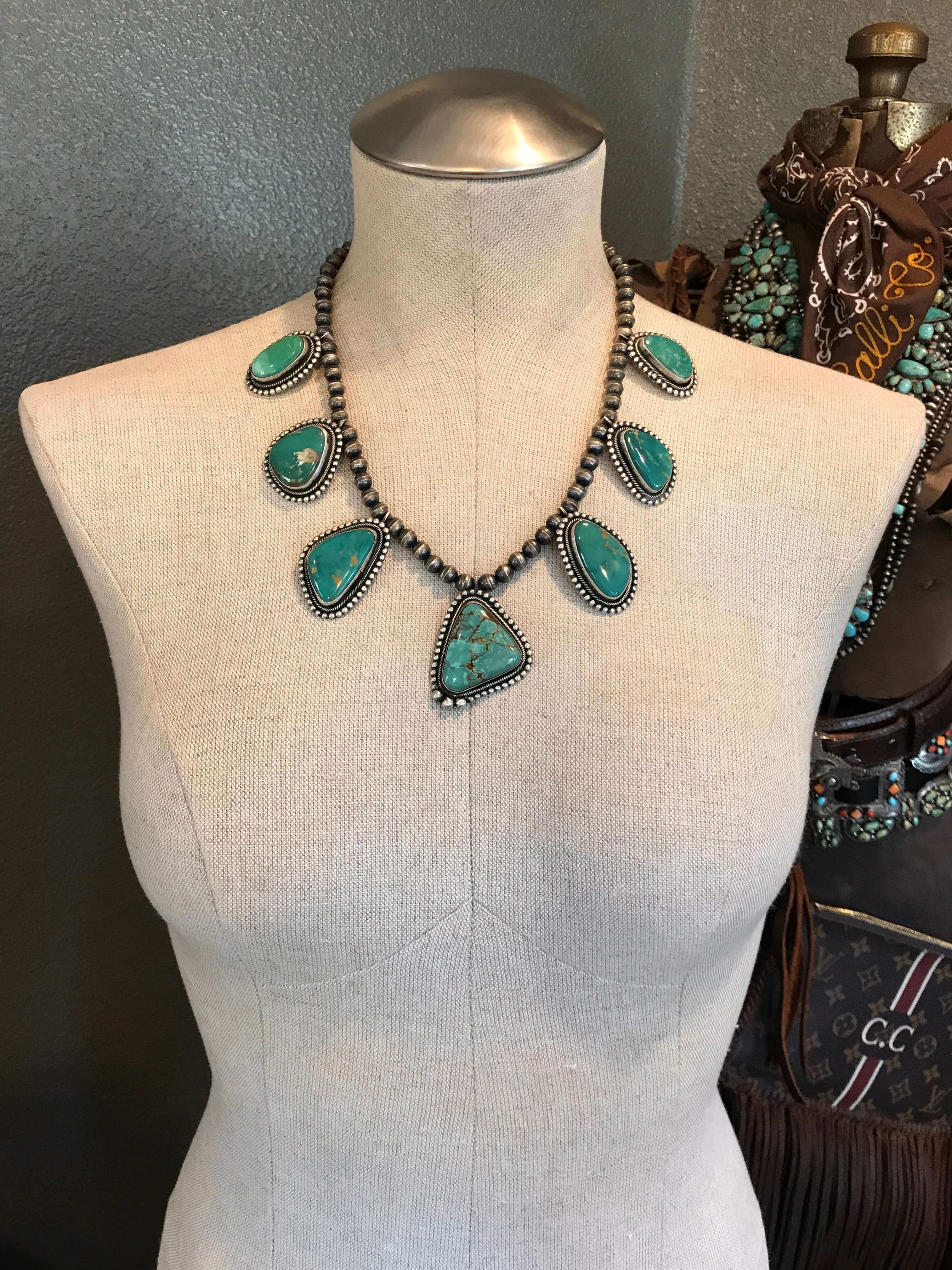 The Portola Turquoise Statement Necklace-Necklaces-Calli Co., Turquoise and Silver Jewelry, Native American Handmade, Zuni Tribe, Navajo Tribe, Brock Texas