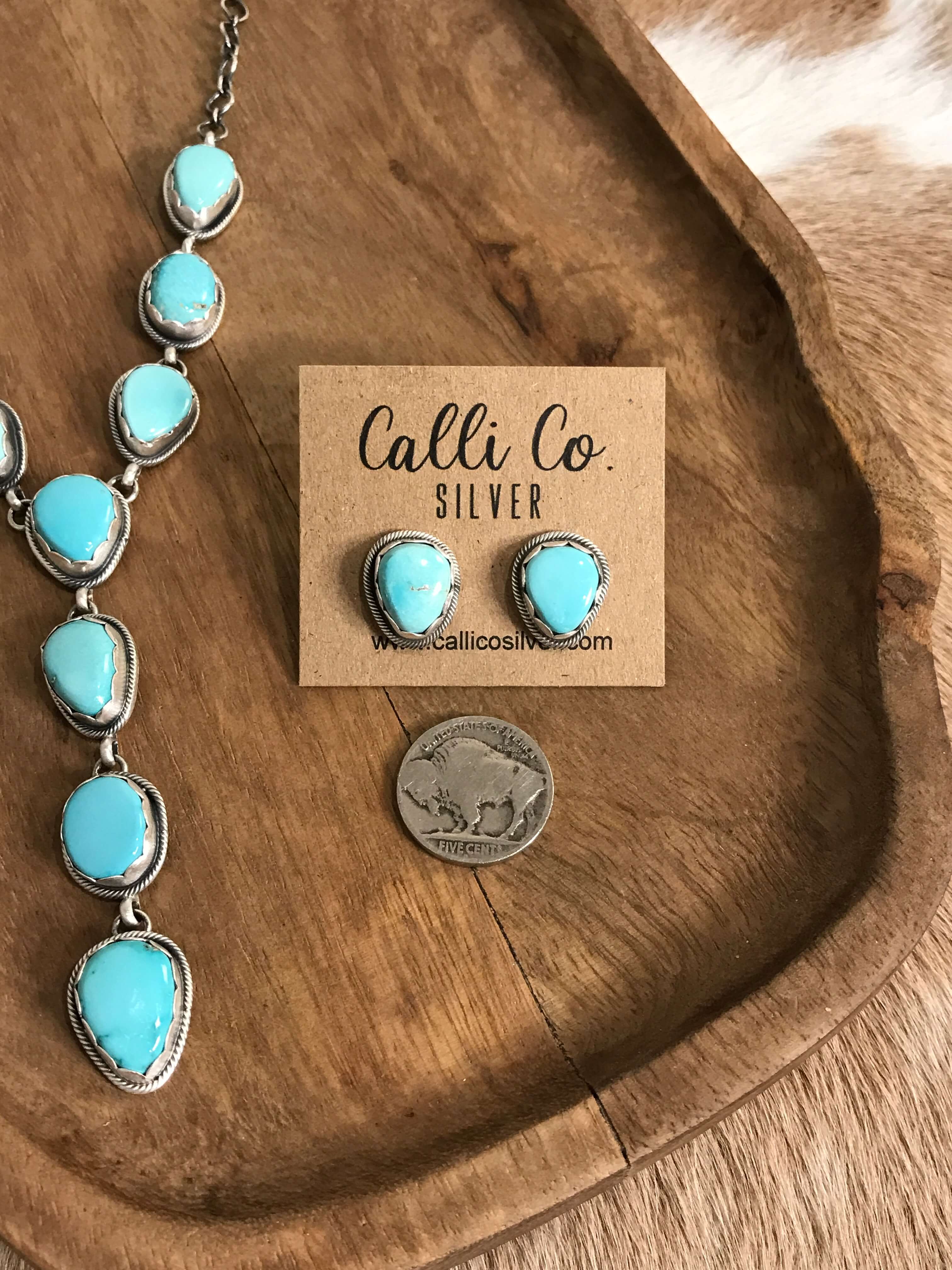 The Kallen Turquoise Lariat Necklace Set, 2-Necklaces-Calli Co., Turquoise and Silver Jewelry, Native American Handmade, Zuni Tribe, Navajo Tribe, Brock Texas