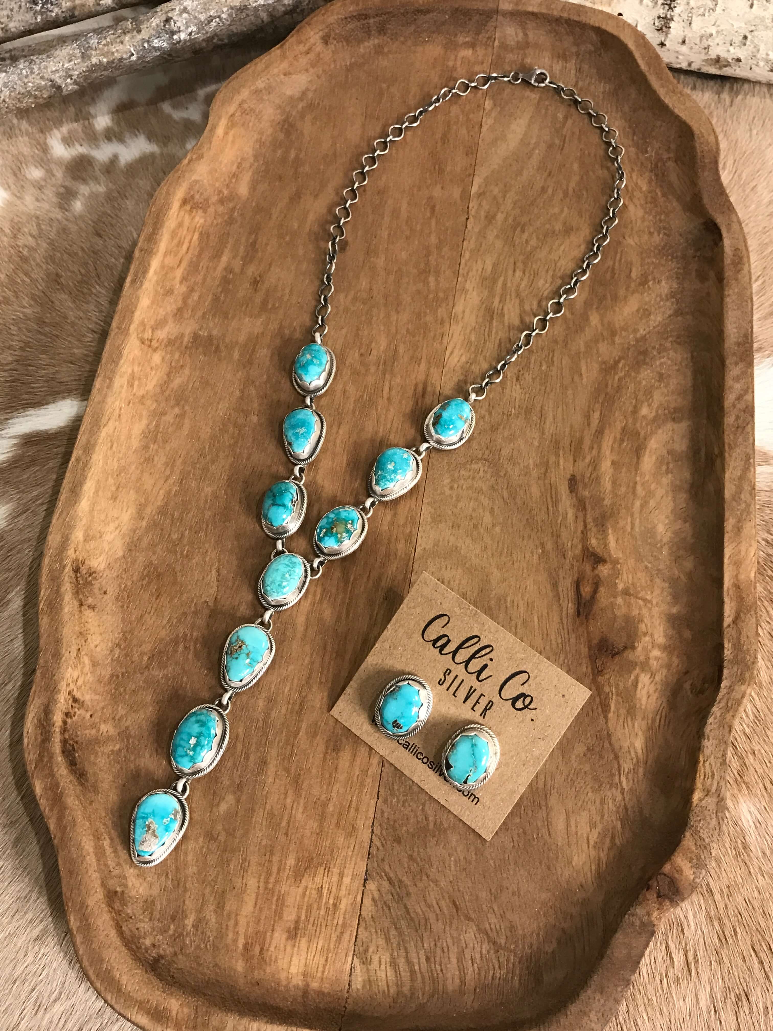 The Kallen Turquoise Lariat Necklace Set, 4-Necklaces-Calli Co., Turquoise and Silver Jewelry, Native American Handmade, Zuni Tribe, Navajo Tribe, Brock Texas