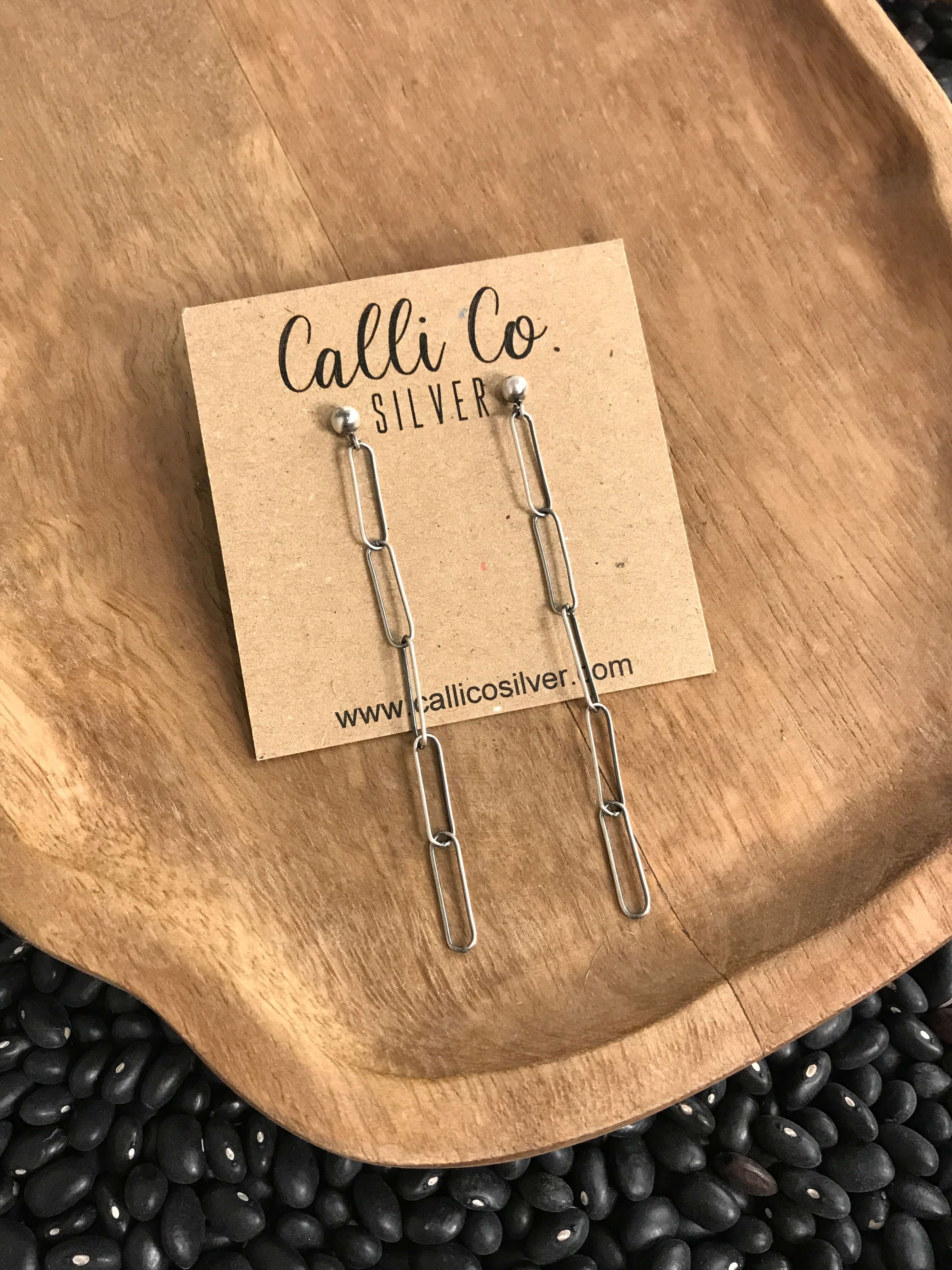 The Petite Mellow Chain Earrings-Earrings-Calli Co., Turquoise and Silver Jewelry, Native American Handmade, Zuni Tribe, Navajo Tribe, Brock Texas