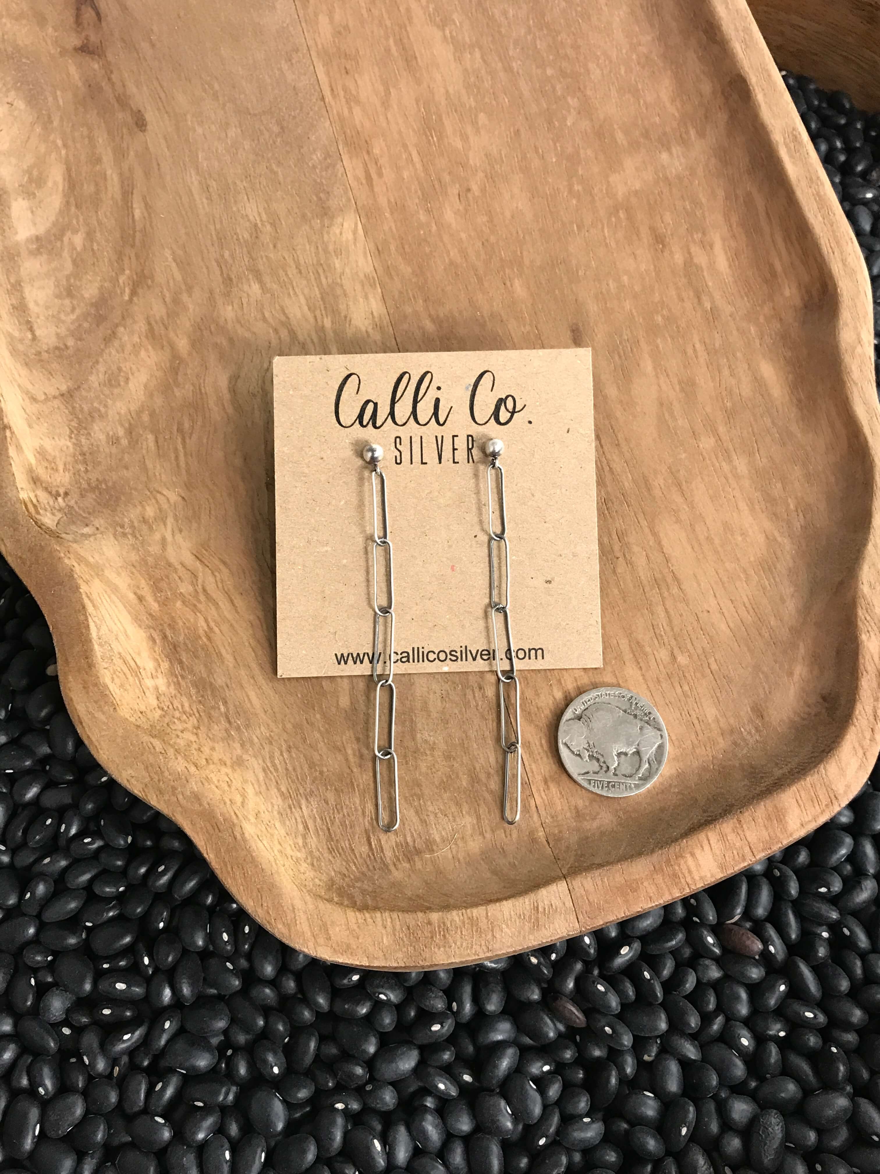 The Petite Mellow Chain Earrings-Earrings-Calli Co., Turquoise and Silver Jewelry, Native American Handmade, Zuni Tribe, Navajo Tribe, Brock Texas