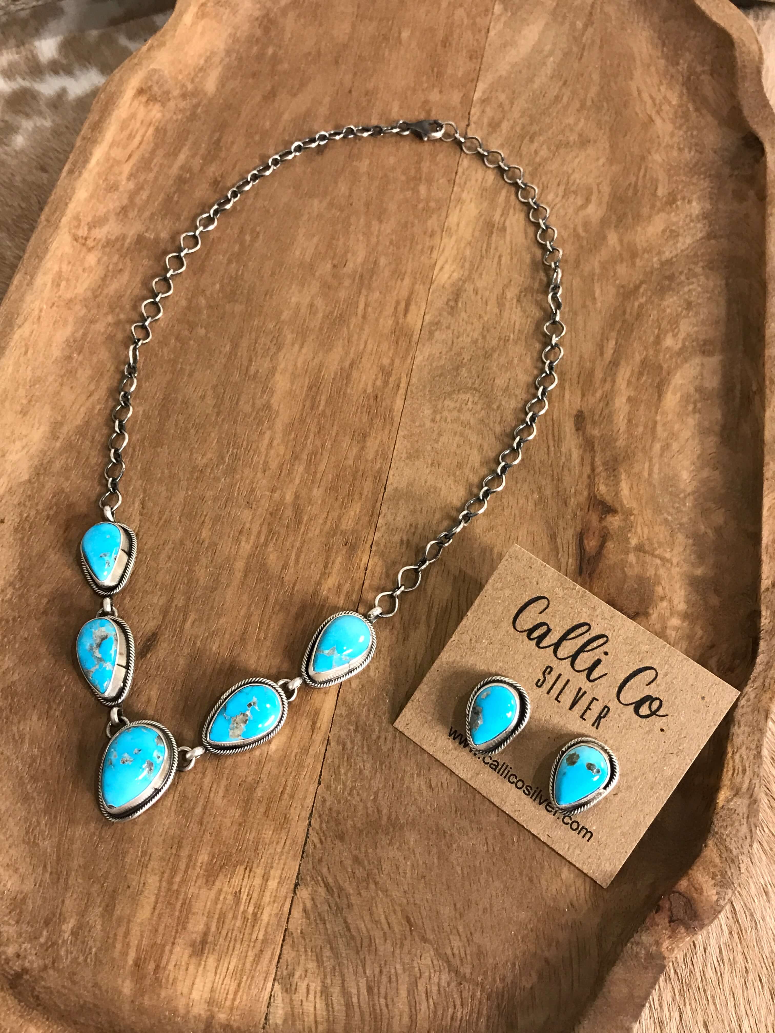 The Lulu Statement Necklace Set, 1-Necklaces-Calli Co., Turquoise and Silver Jewelry, Native American Handmade, Zuni Tribe, Navajo Tribe, Brock Texas