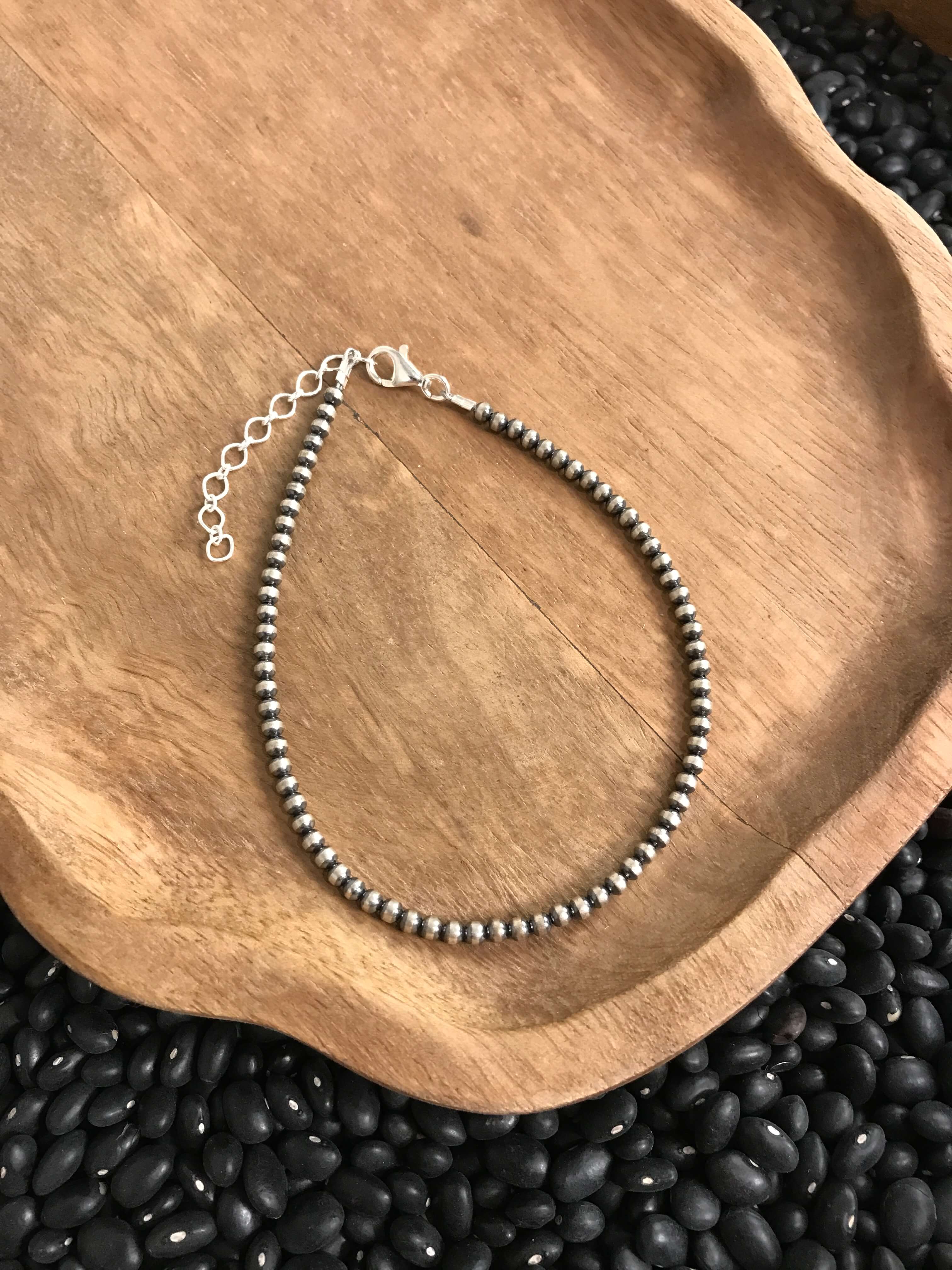 The 3mm Pearl Ankle Bracelet-Bracelets & Cuffs-Calli Co., Turquoise and Silver Jewelry, Native American Handmade, Zuni Tribe, Navajo Tribe, Brock Texas