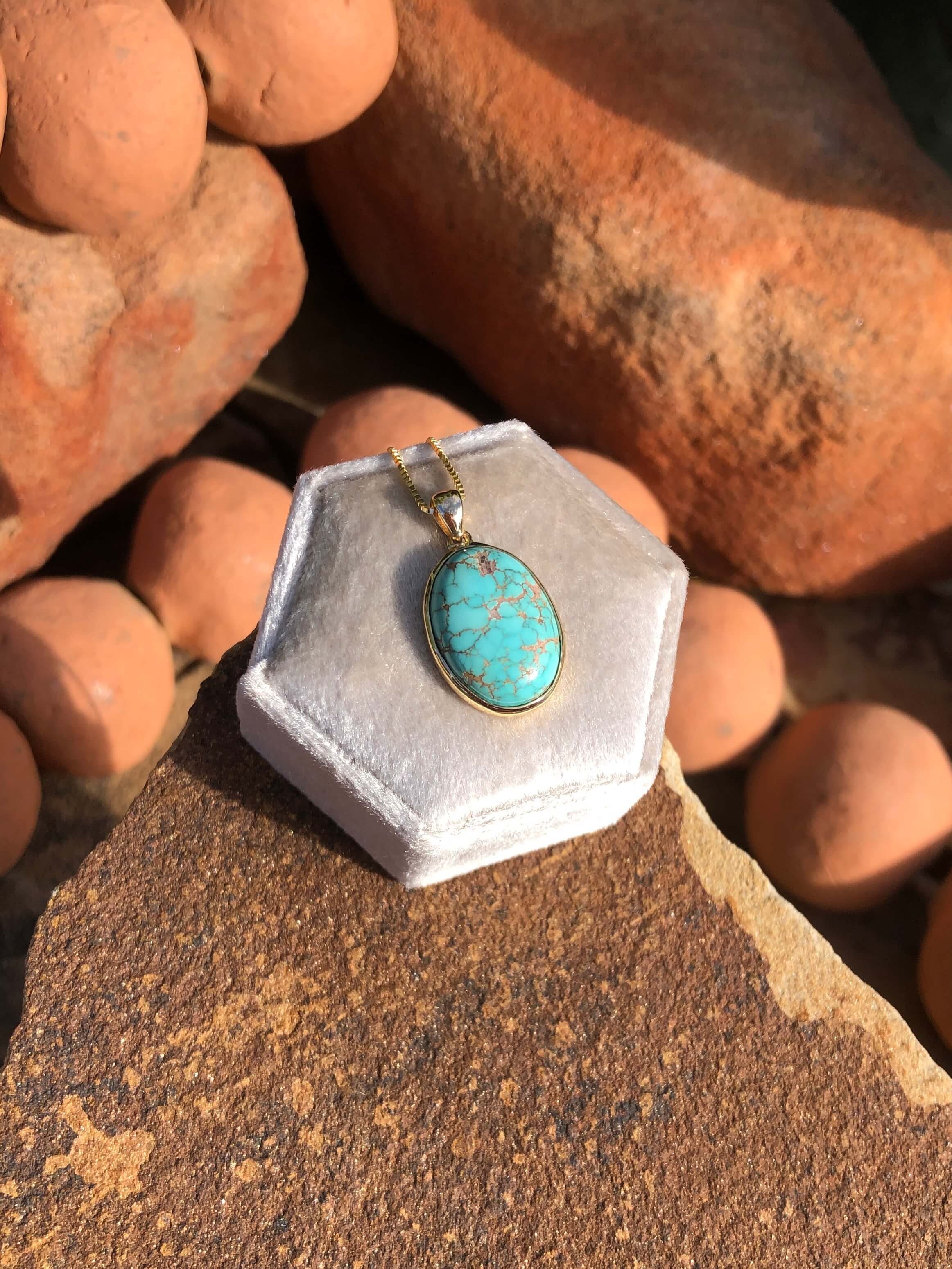 The Nordic 14k and Turquoise Pendant, 10-Pendants-Calli Co., Turquoise and Silver Jewelry, Native American Handmade, Zuni Tribe, Navajo Tribe, Brock Texas