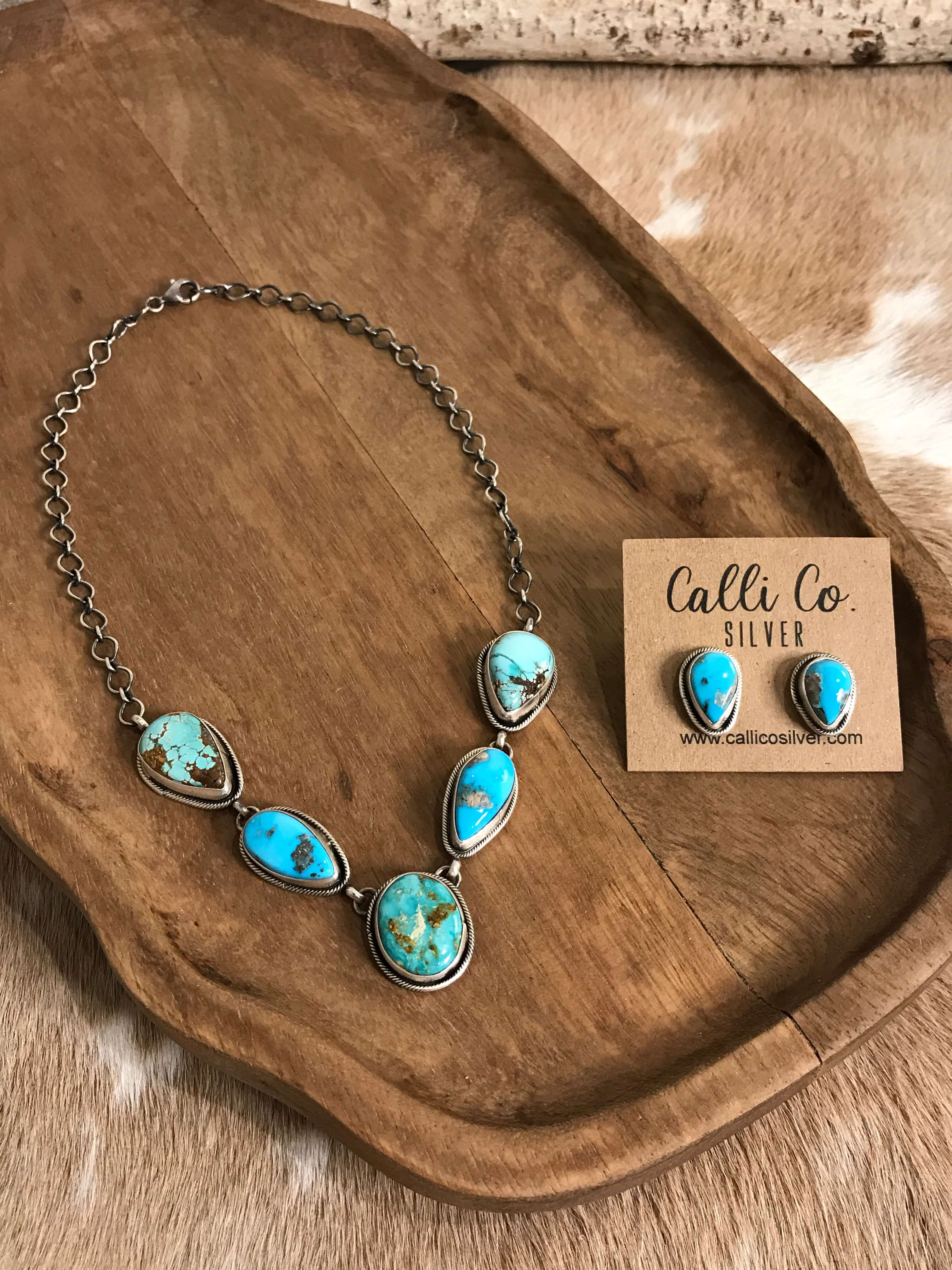 The Lulu Statement Necklace Set, 3-Necklaces-Calli Co., Turquoise and Silver Jewelry, Native American Handmade, Zuni Tribe, Navajo Tribe, Brock Texas