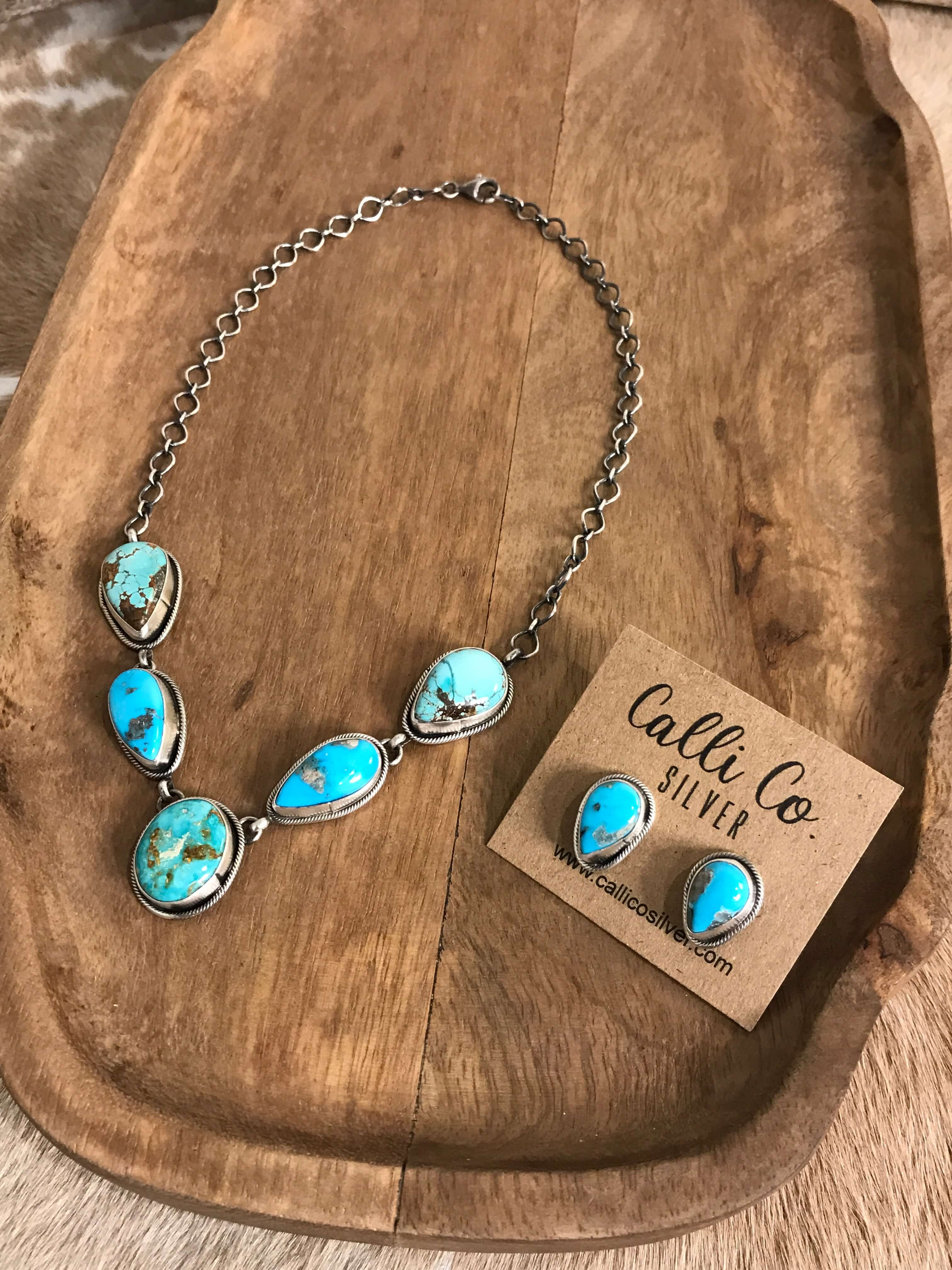 The Lulu Statement Necklace Set, 3-Necklaces-Calli Co., Turquoise and Silver Jewelry, Native American Handmade, Zuni Tribe, Navajo Tribe, Brock Texas