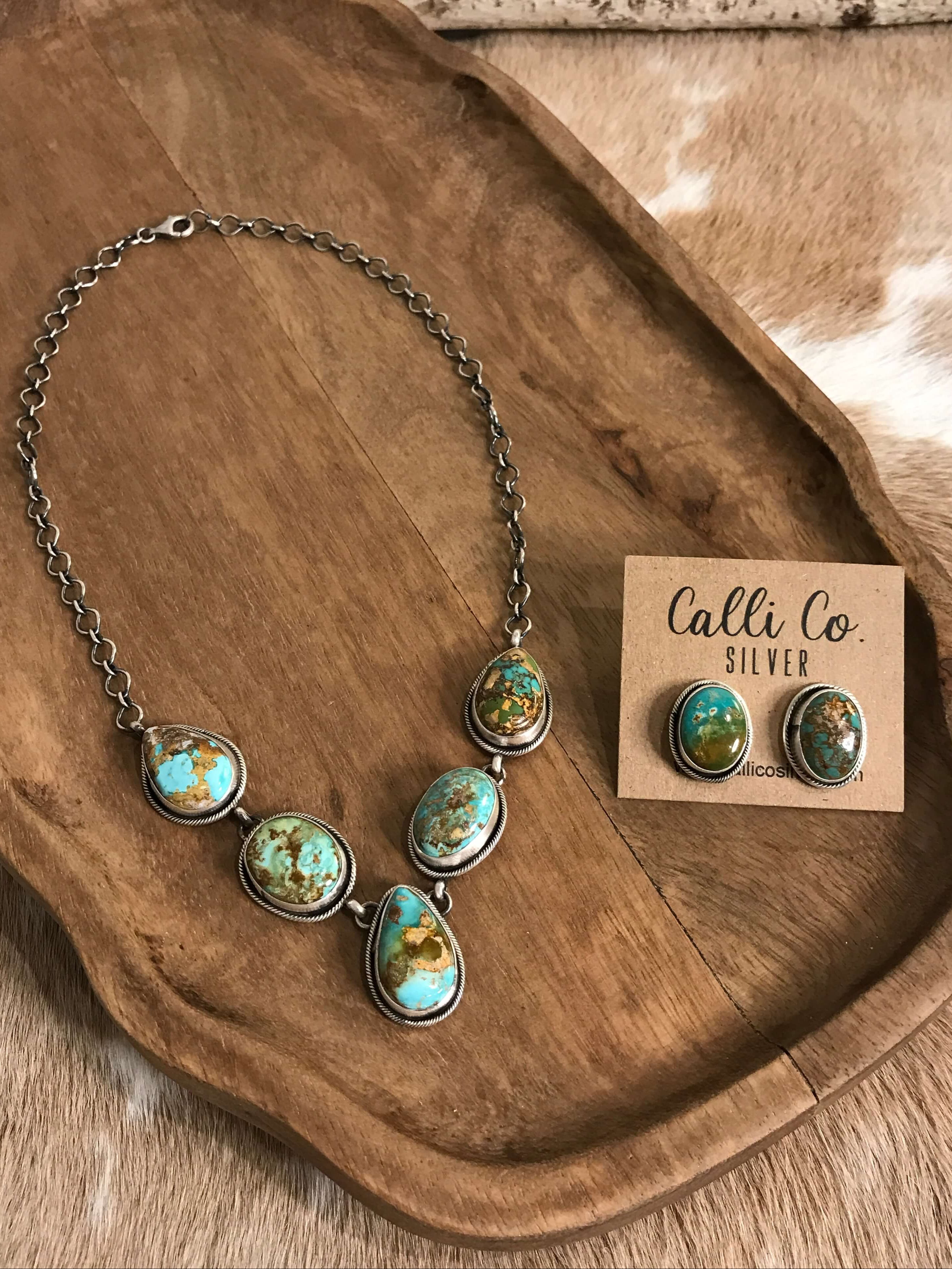 The Lulu Statement Necklace Set, 6-Necklaces-Calli Co., Turquoise and Silver Jewelry, Native American Handmade, Zuni Tribe, Navajo Tribe, Brock Texas