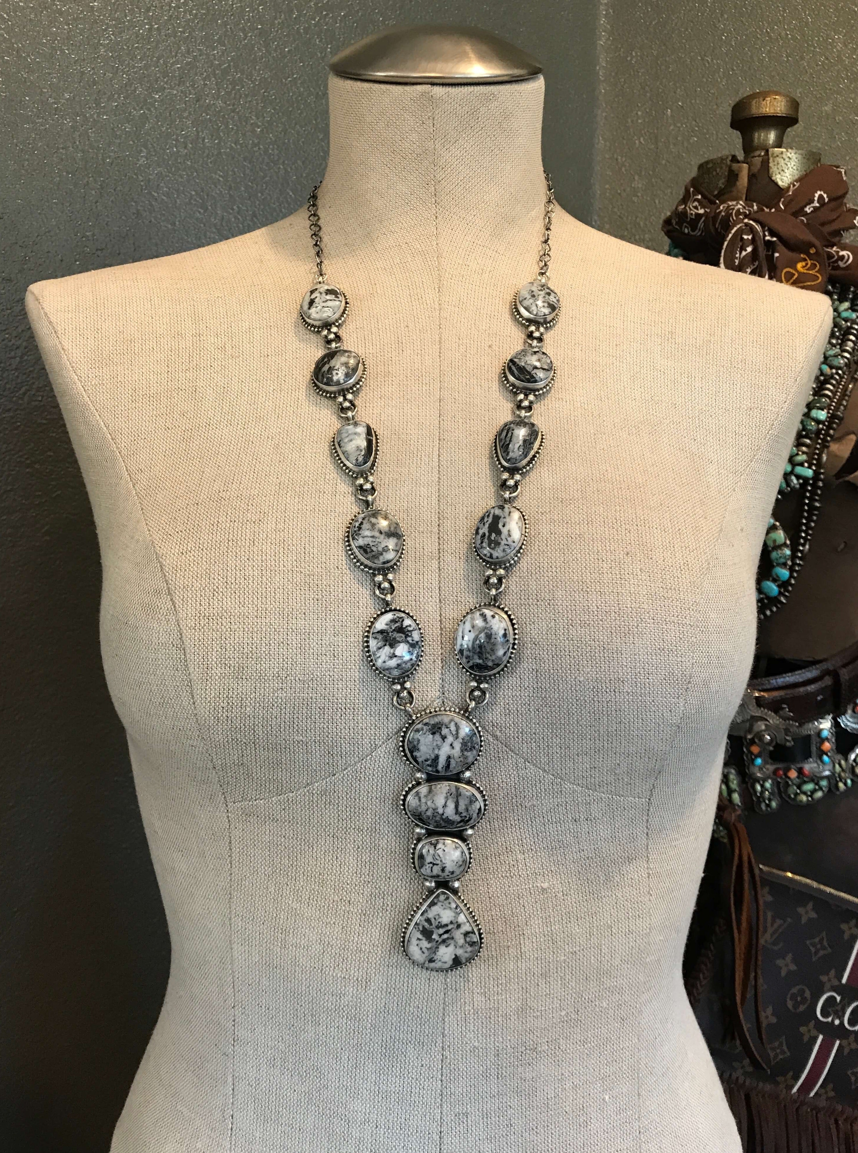 The Dwyer Lariat Necklace Set-Necklaces-Calli Co., Turquoise and Silver Jewelry, Native American Handmade, Zuni Tribe, Navajo Tribe, Brock Texas