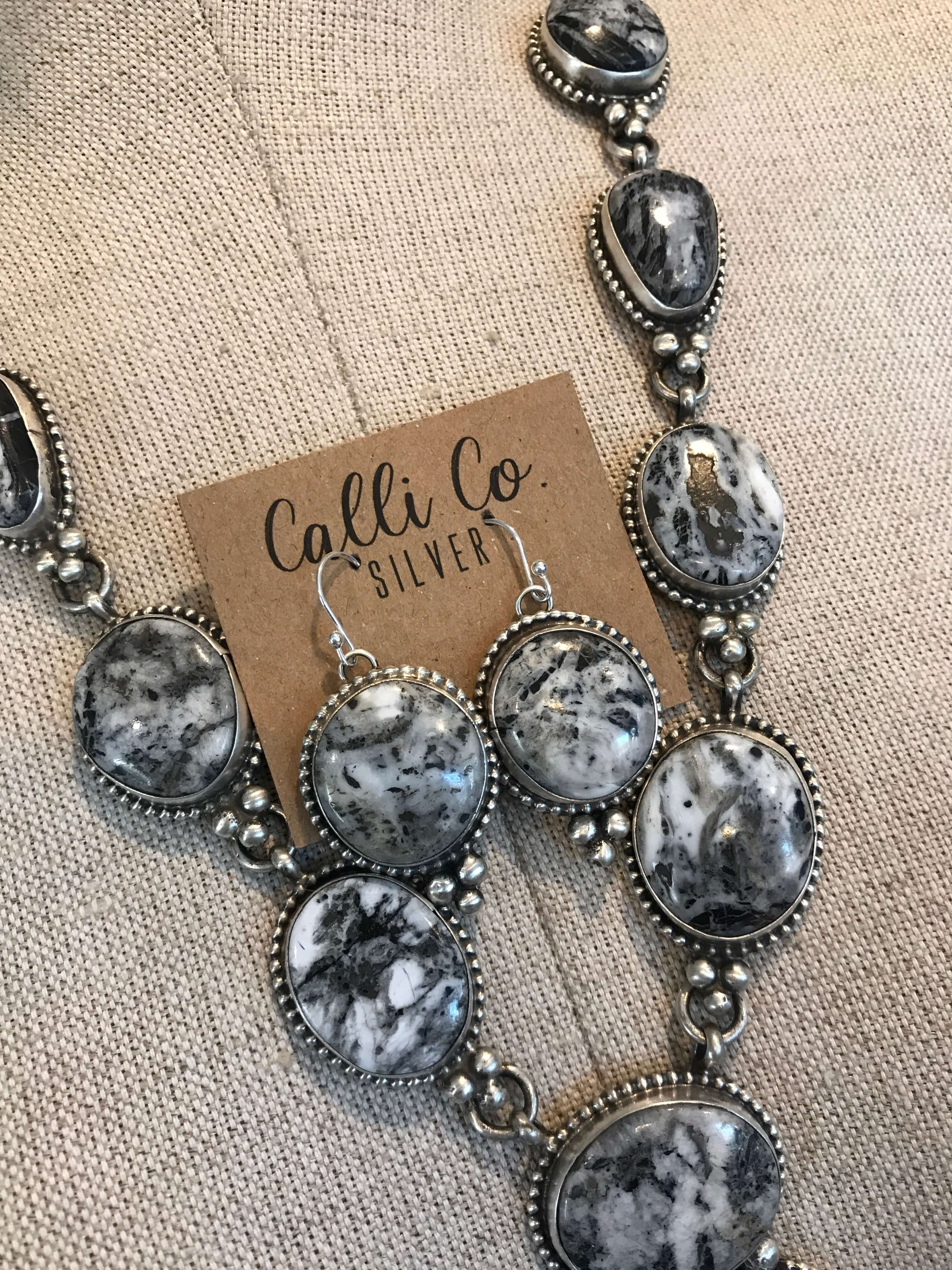 The Dwyer Lariat Necklace Set-Necklaces-Calli Co., Turquoise and Silver Jewelry, Native American Handmade, Zuni Tribe, Navajo Tribe, Brock Texas