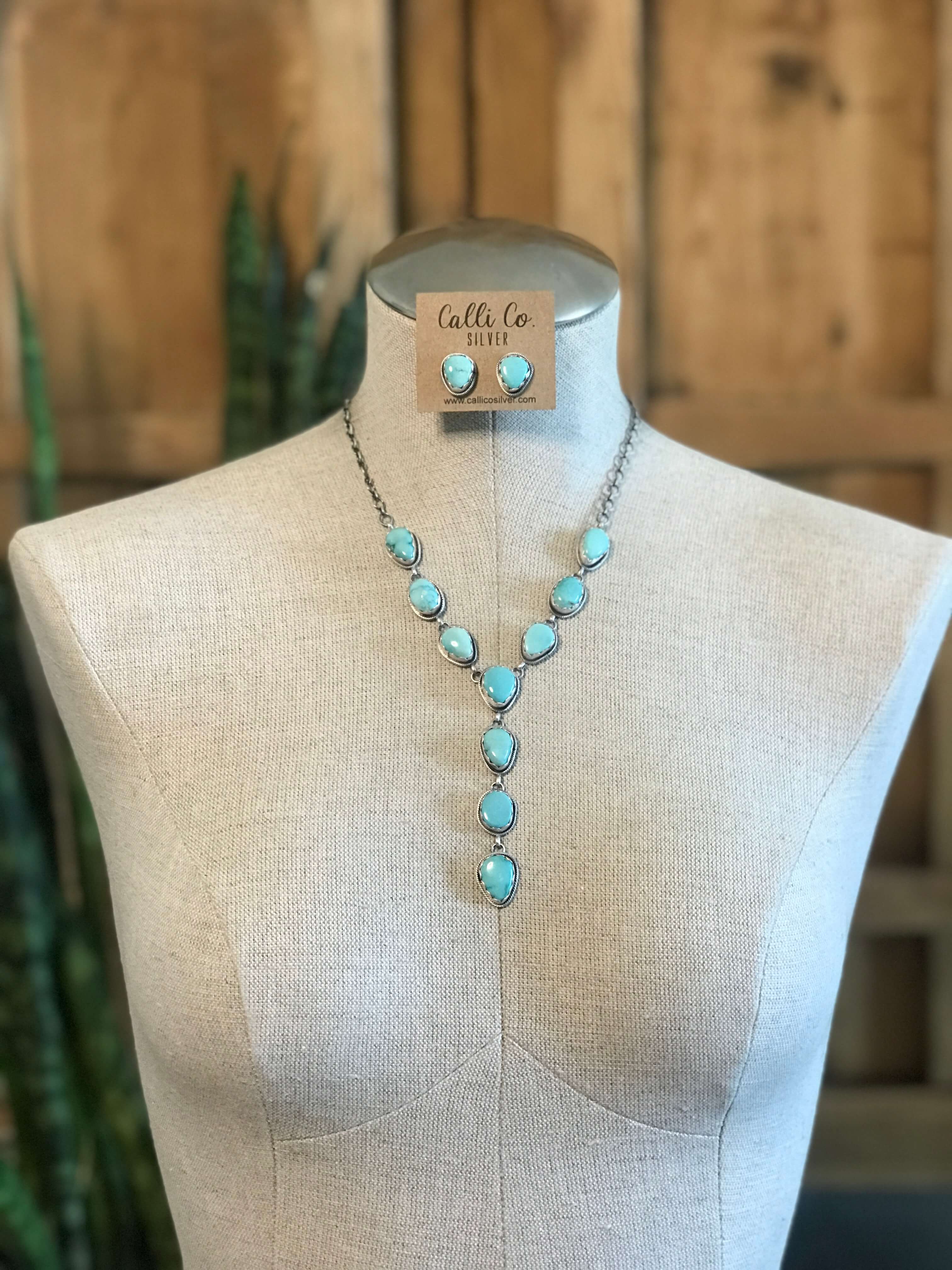 The Kallen Turquoise Lariat Necklace Set, 2-Necklaces-Calli Co., Turquoise and Silver Jewelry, Native American Handmade, Zuni Tribe, Navajo Tribe, Brock Texas